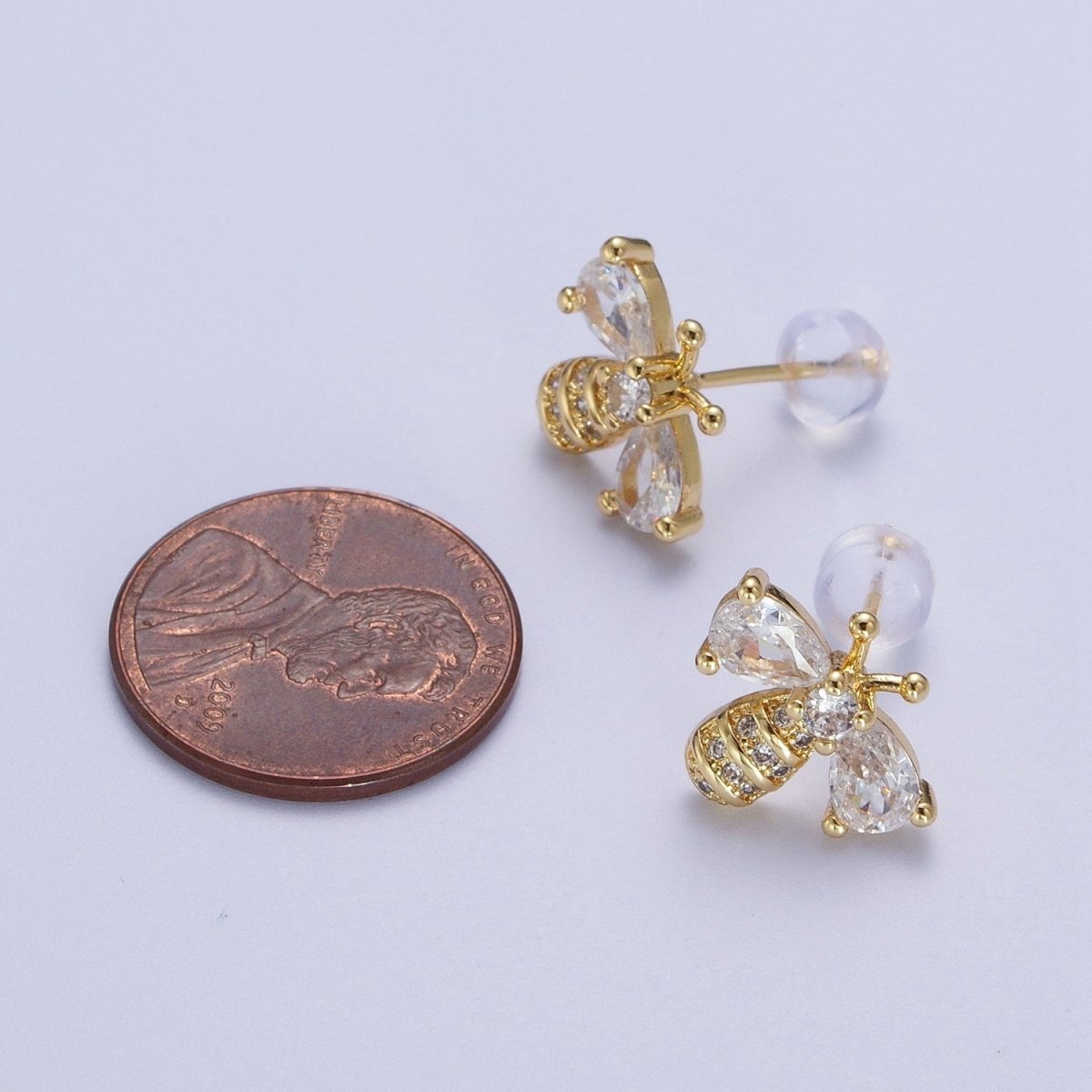 14K Gold Filled Micro Paved Bumble Queen Bee Cubic Zirconia Gold Stud Earrings | AD-586