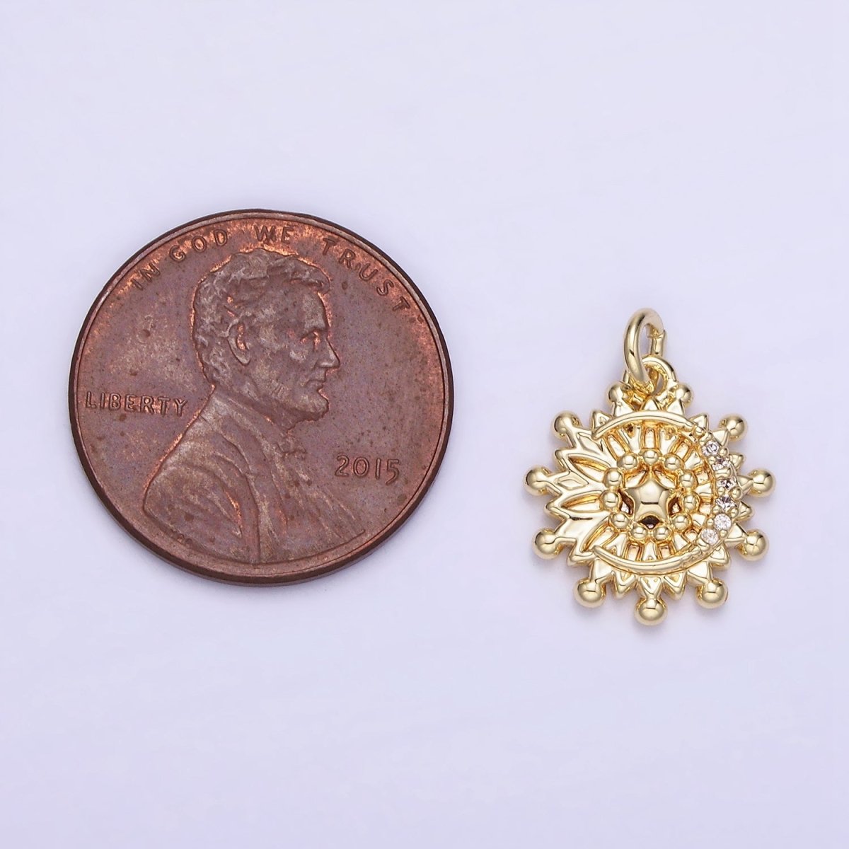 14K Gold Filled Micro Paved Celestial Crescent Moon Star Sun Charm | AG736