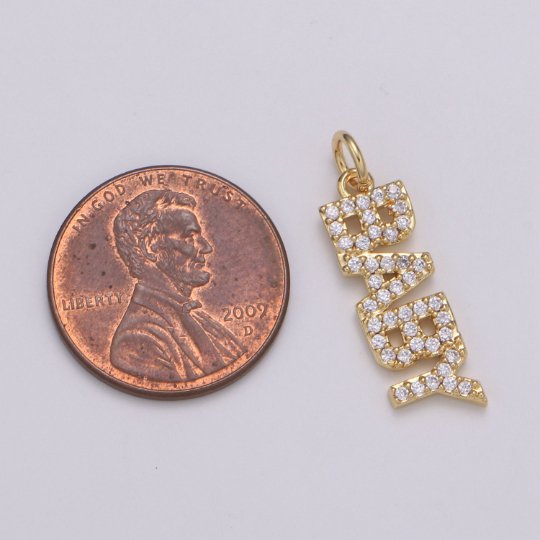 14K Gold Filled "BABY" Micro Paved CZ Script Charm | C545