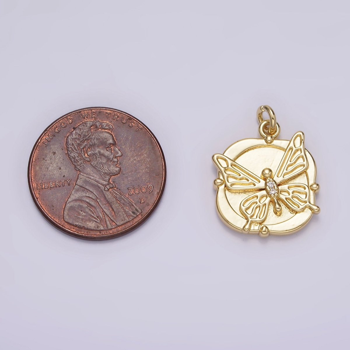 14K Gold Filled Micro Paved CZ Butterfly Round Square Charm | AG309