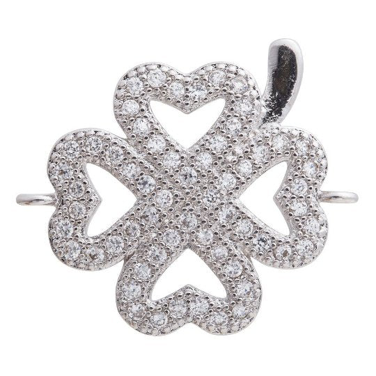 14K Gold Filled Micro Paved CZ Clover Leaf Nature Connector in Gold & Silver | F275