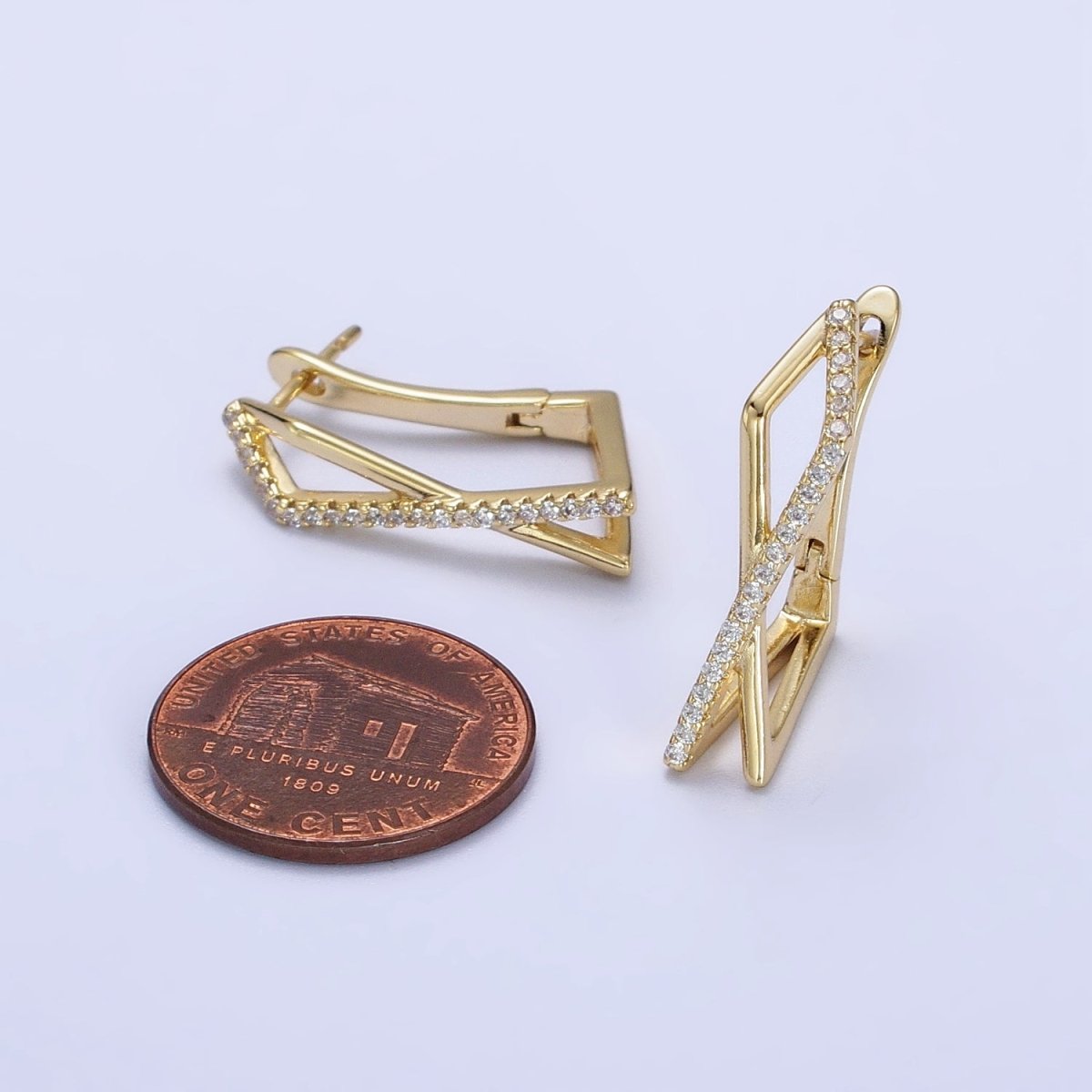 14K Gold Filled Micro Paved CZ Double Rectangular Geometric Hinge Hoop | AB238