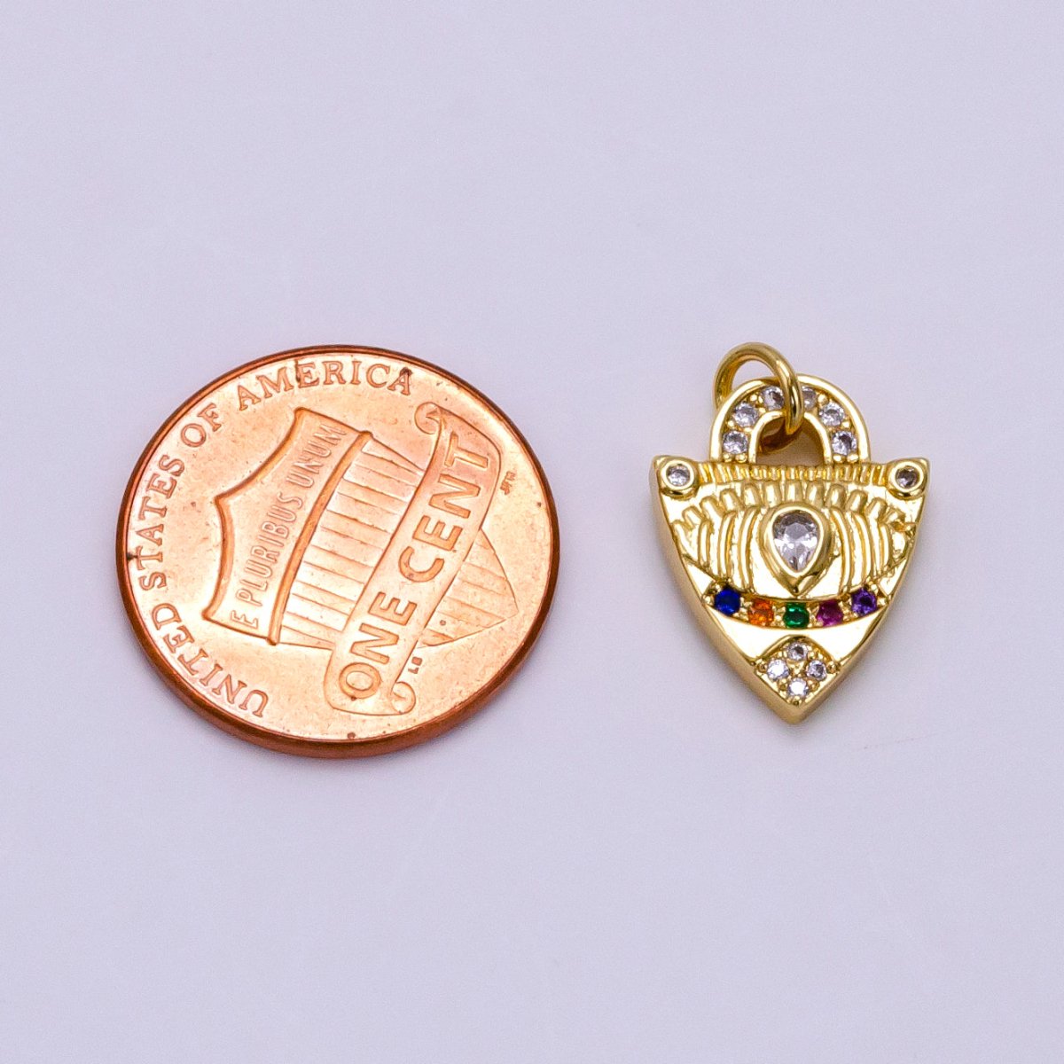 14K Gold Filled Micro Paved CZ Evil Eye Shield Charm | W496