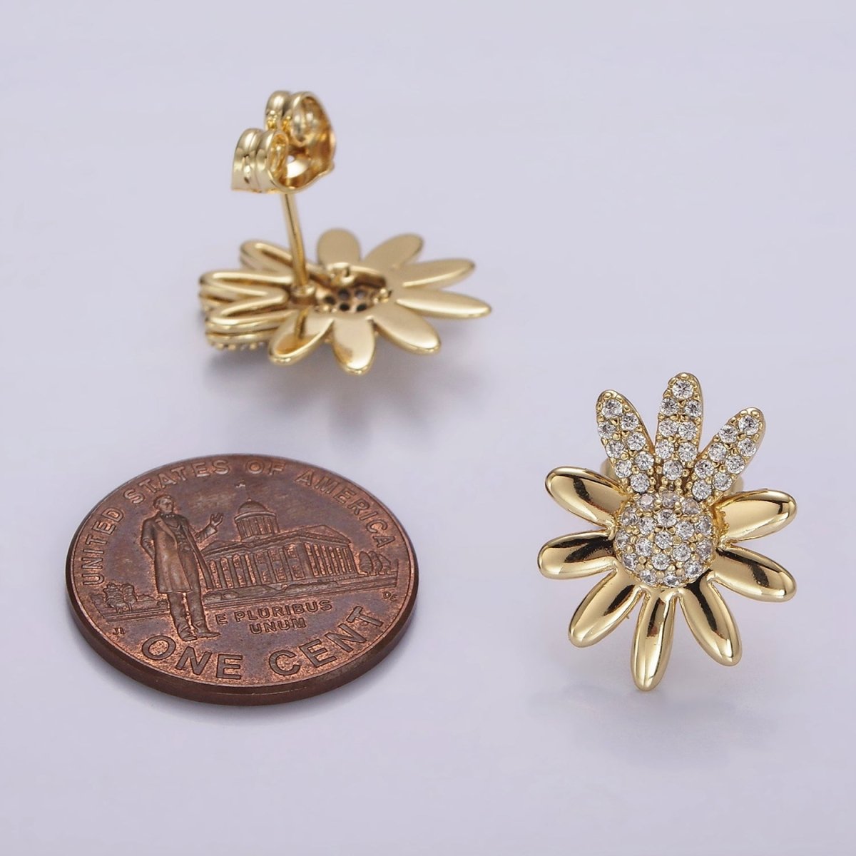 14K Gold Filled Micro Paved CZ Flower Petal Stud Earrings | AB1126