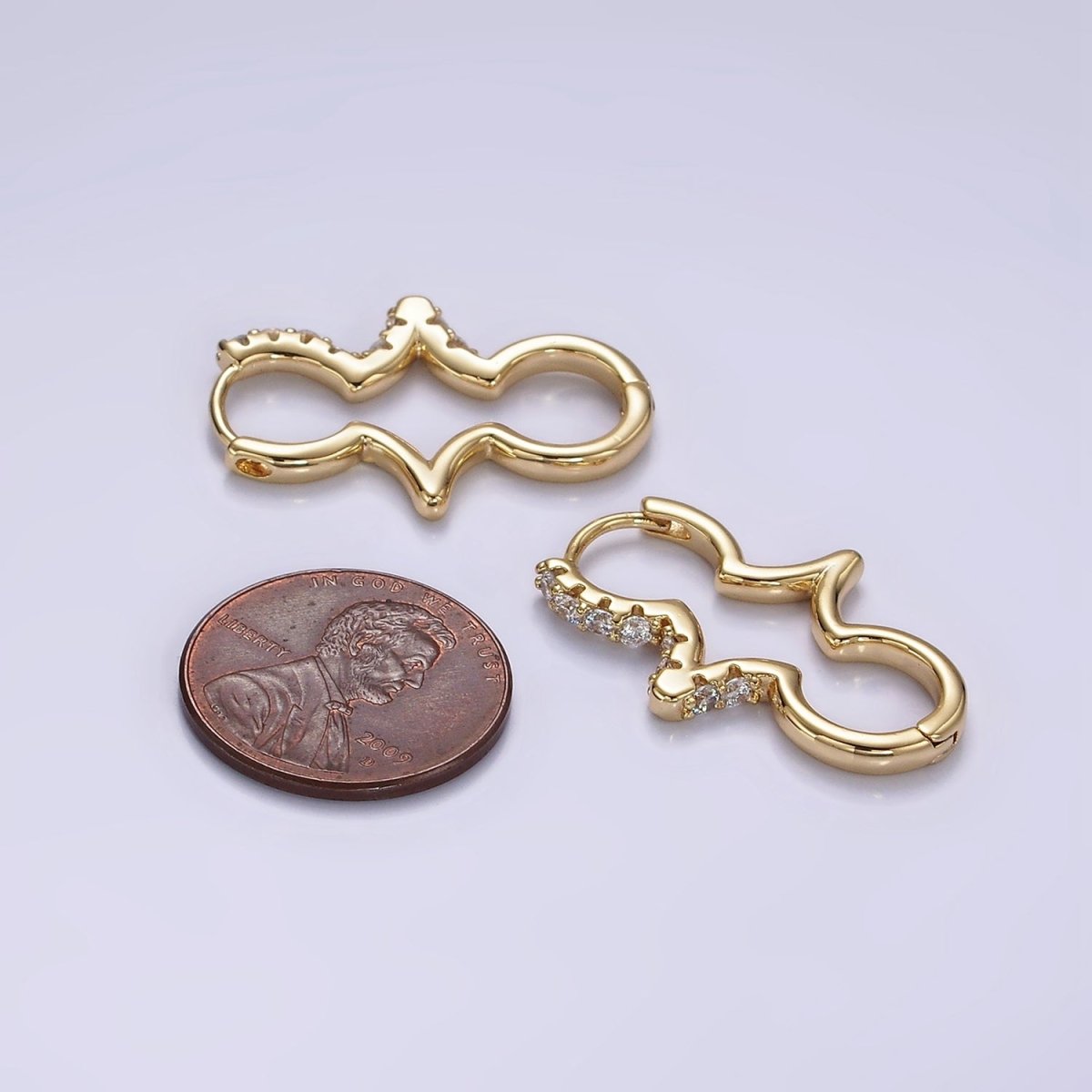 14K Gold Filled Micro Paved CZ Geometric Edged Drop Huggie Earrings | AE930