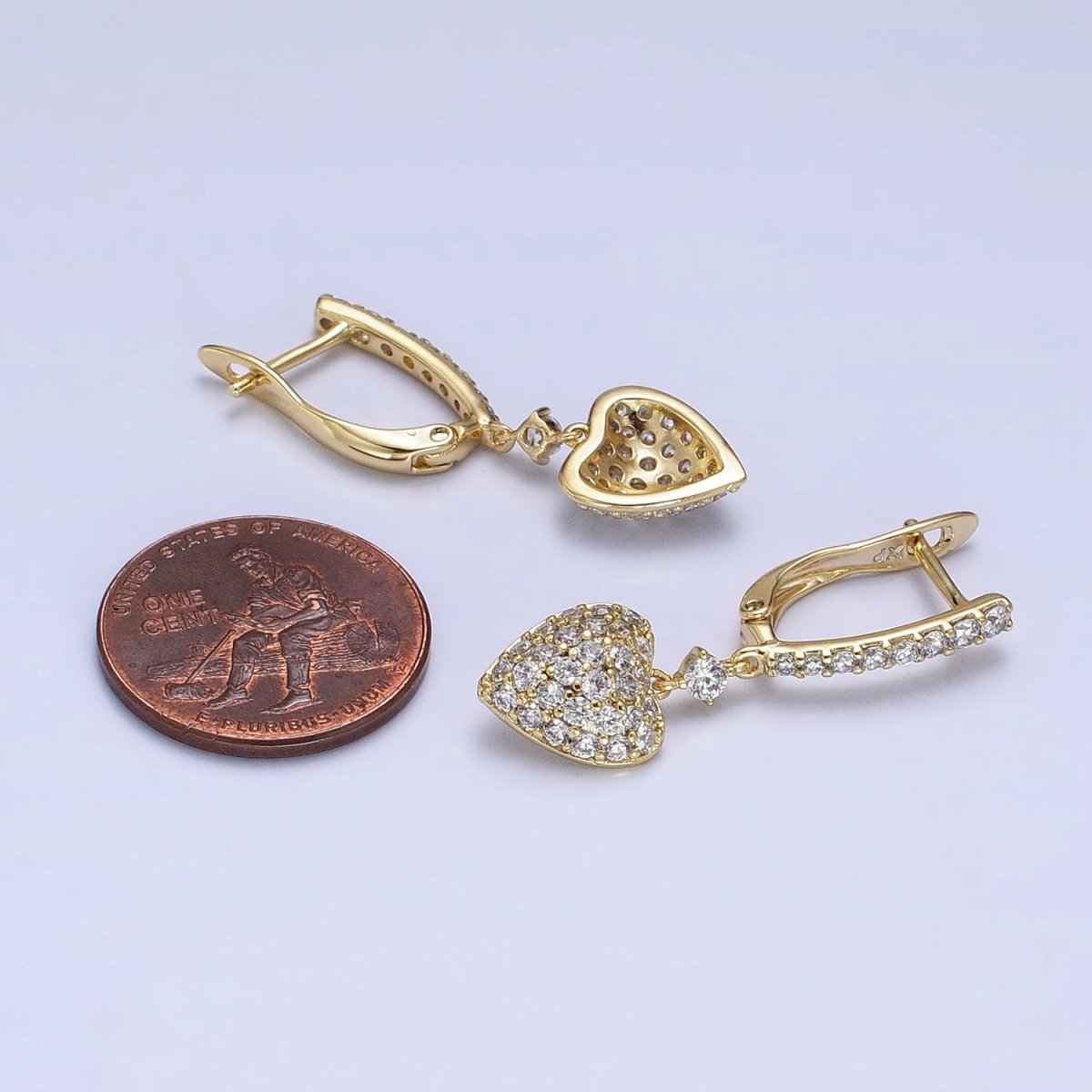 14K Gold Filled Micro Paved CZ Heart Drop English Lock Earrings | AD1440