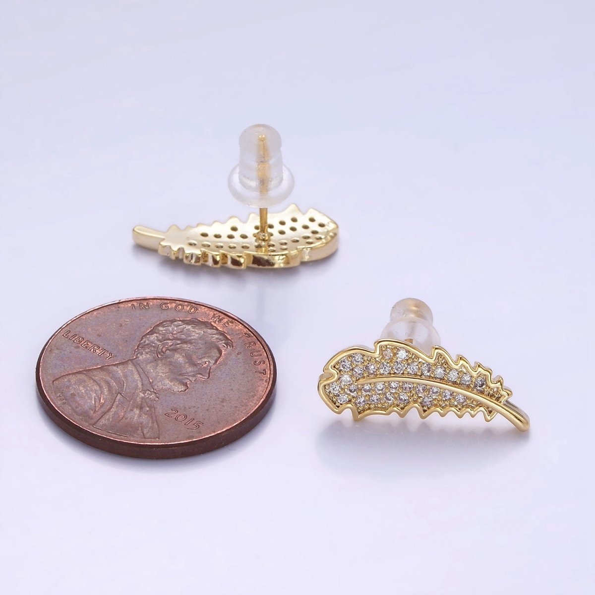 14K Gold Filled Micro Paved CZ Leaf Nature Stud Earrings in Gold & Silver | V508 V509