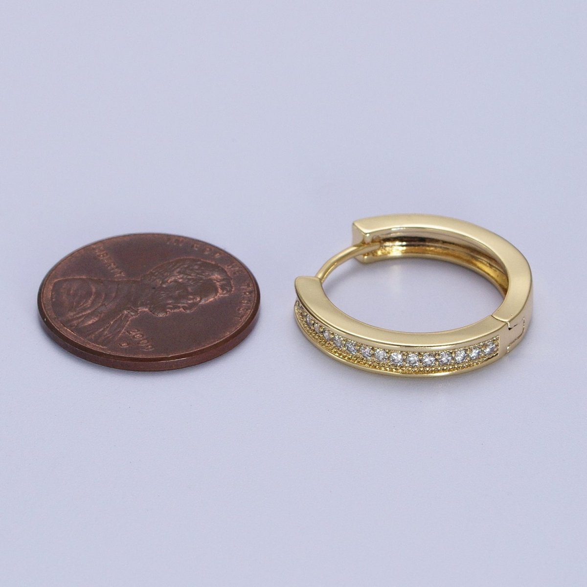 14K Gold Filled Micro Paved CZ Lined 20mm Huggie Hoop Earrings | V-027