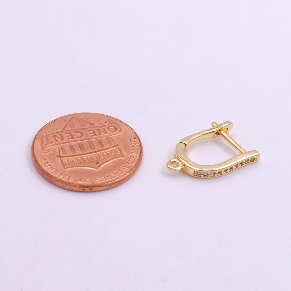 14k Gold Filled Micro Paved CZ Oblong Open Loop English Lock Earrings Findings in Gold & Silver | Z618 Z619
