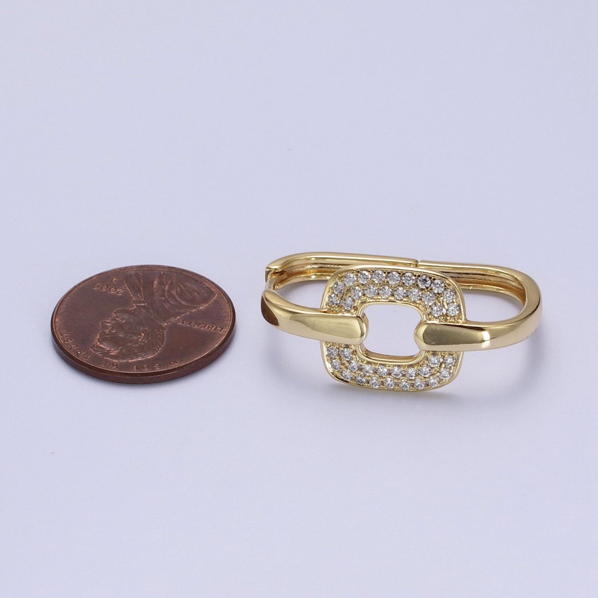 14K Gold Filled Micro Paved CZ Rectangular Connecting Oblong Huggie Earrings | V-030