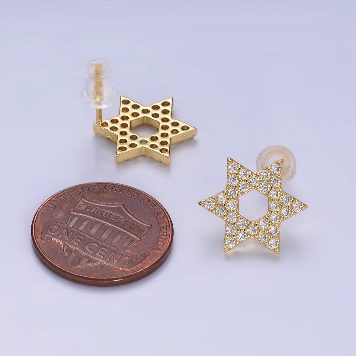 14K Gold Filled Micro Paved CZ Star of David Stud Earrings in Gold & Silver | AB1273 AB1274