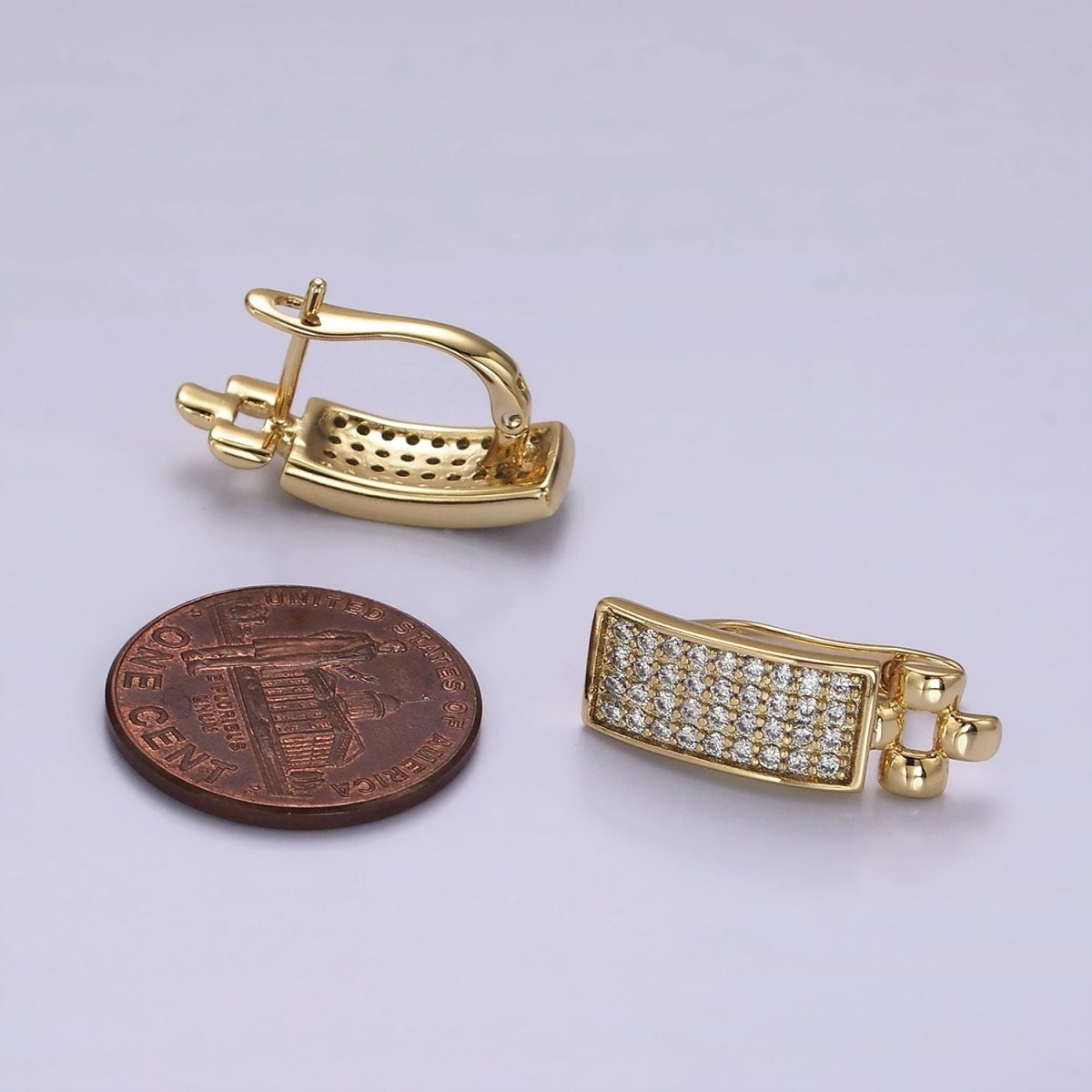 14K Gold Filled Micro Paved CZ Tag Panther Link English Lock Hoop Earrings | AE408