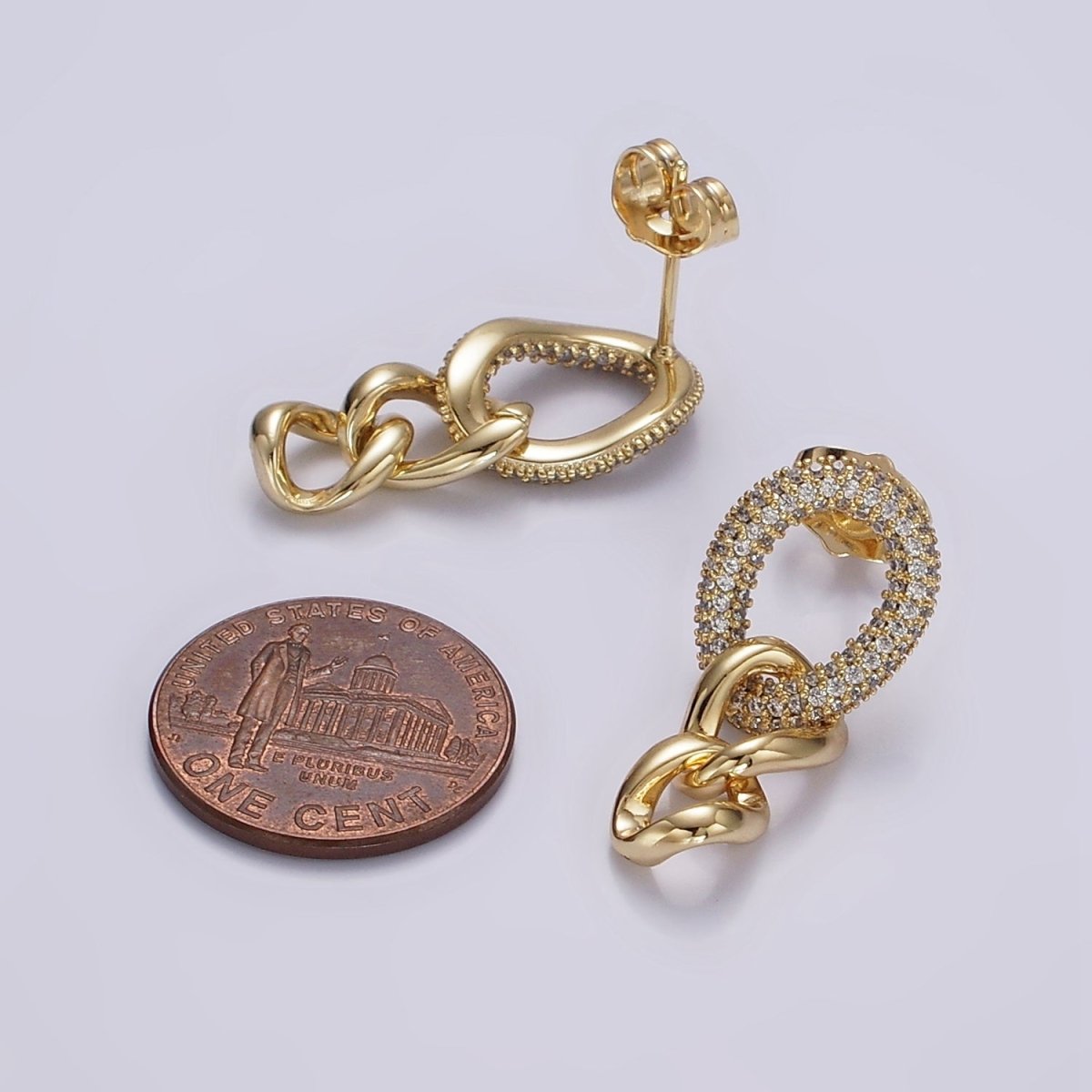 14K Gold Filled Micro Paved Oval Curb Link Drop Stud Earrings | AB1125