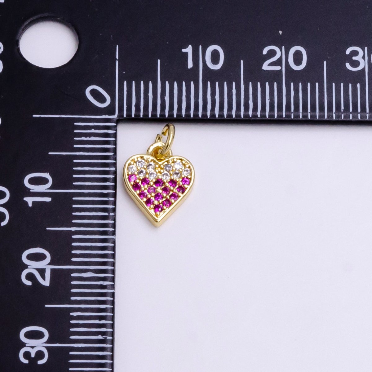 14K Gold Filled Mini Clear Fuchsia Micro Paved CZ Heart Charm | AC-1449