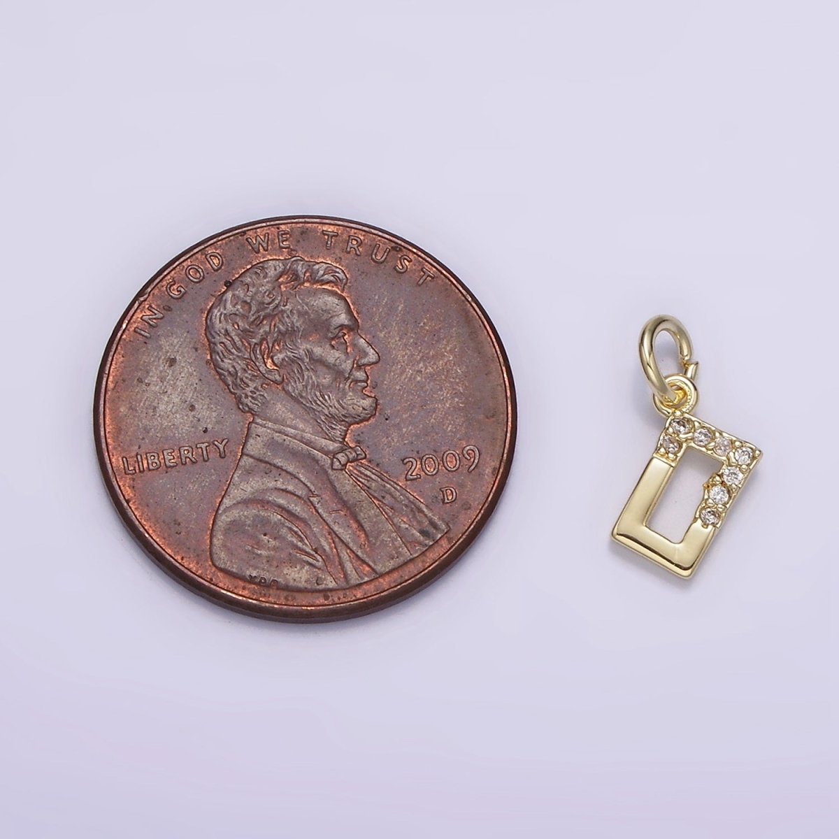 14K Gold Filled Mini Open Rectangular Micro Paved CZ Add-On Charm | AG234
