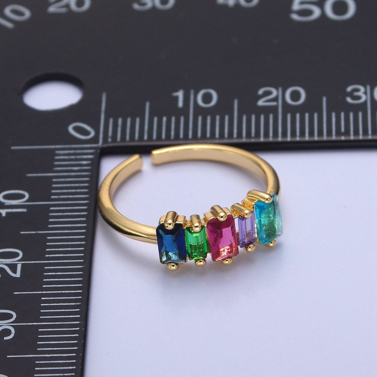 14K Gold Filled Minimalist Colorful Baguette Ring, Gold Minimalist Jewelry O-2123