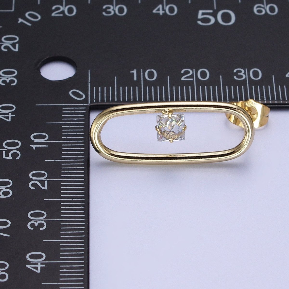 14K Gold Filled Minimalist Stud Earring Oval with Dainty Cubic Zirconia Crystal, Perfect for Everyday Wear or Gift | AD-565