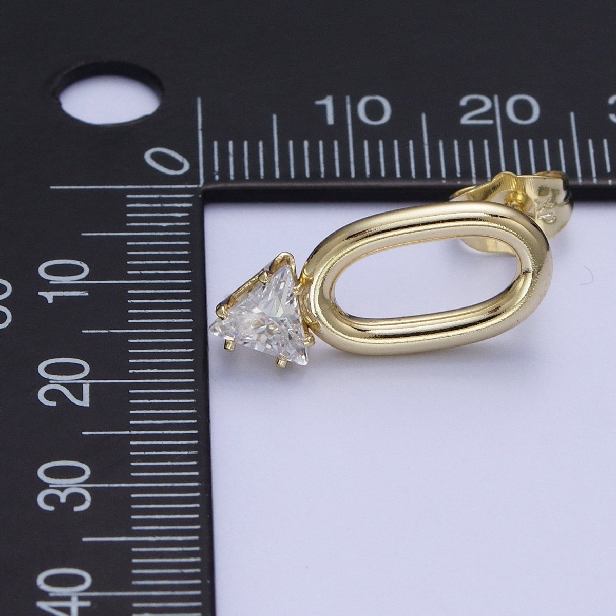 14K Gold Filled Minimalist Stud Earring Oval with Triangle Cubic Zirconia Crystal, Perfect for Everyday Wear or Gift | AD-567