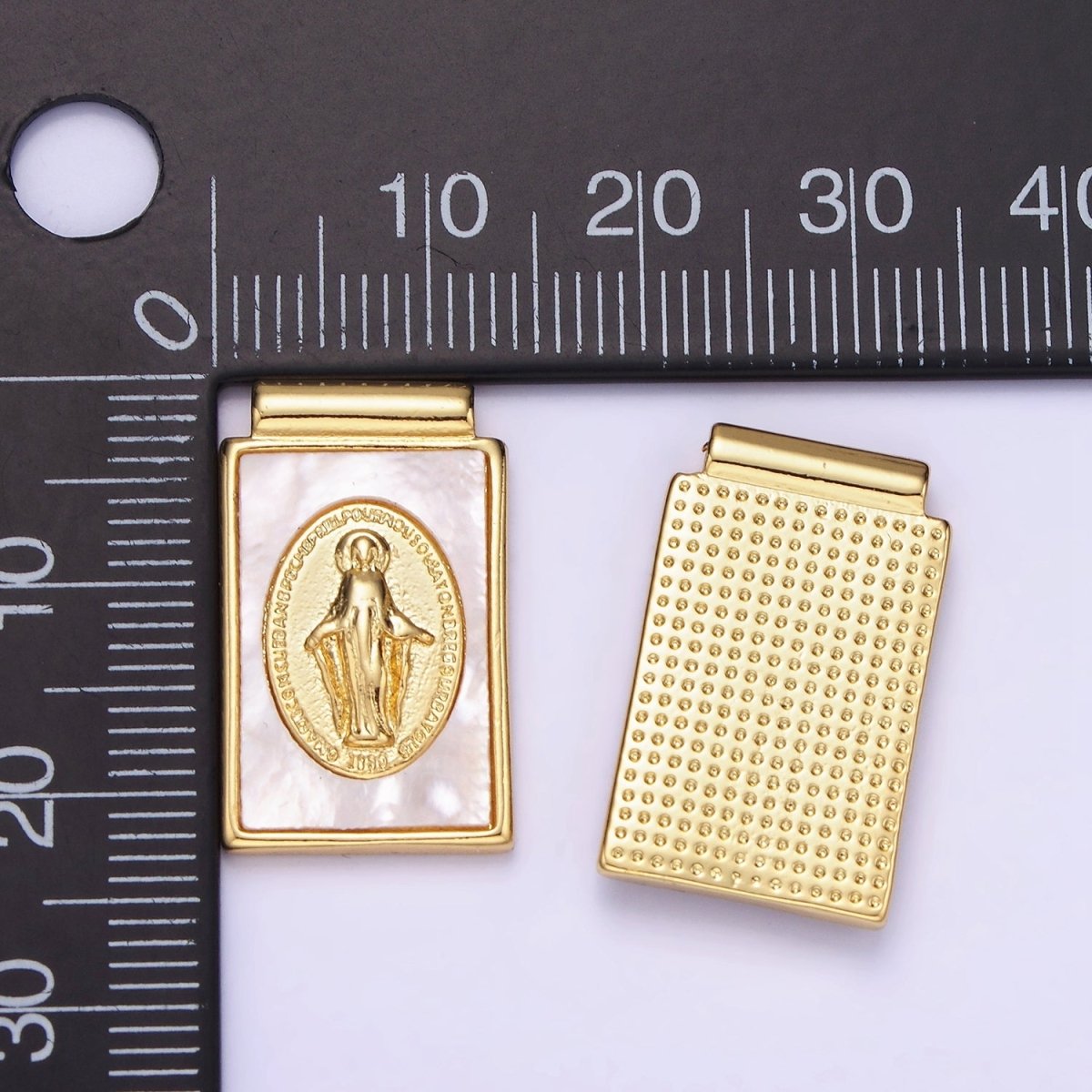 14K Gold Filled Miraculous Lady Shell Pearl Rectangle Pendant | AH158