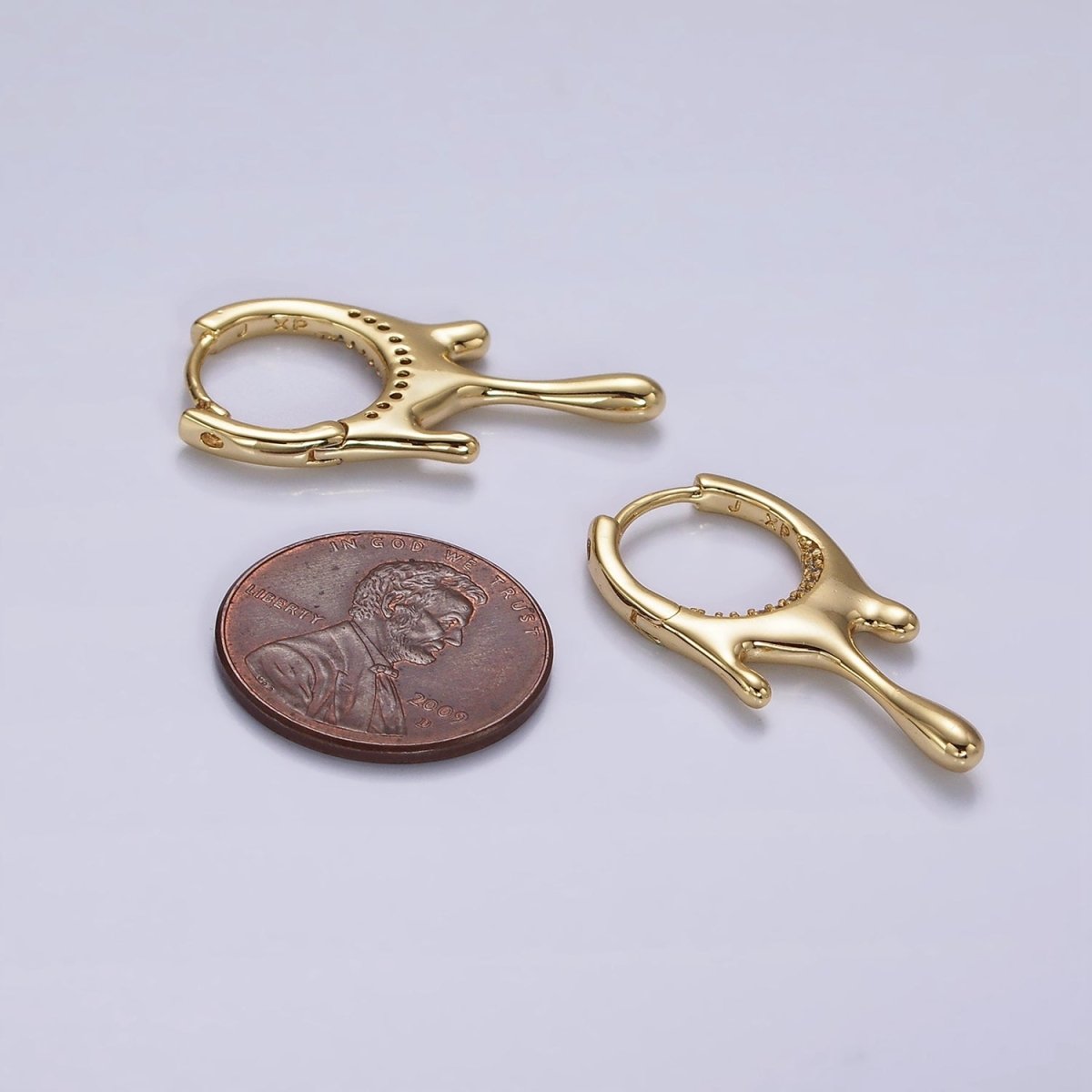 14K Gold Filled Molten Drip Micro Paved CZ Huggie Earrings | AE929