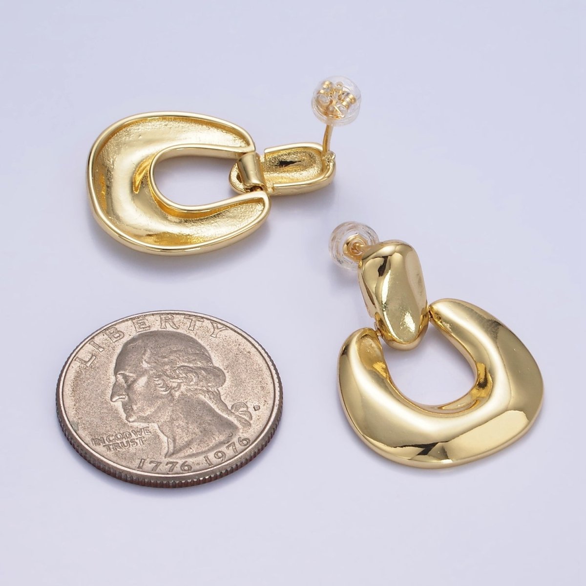 14K Gold Filled Molten Edged Chubby U-Shaped Bar Drop Stud Earrings in Gold & Silver | AE447 AE448