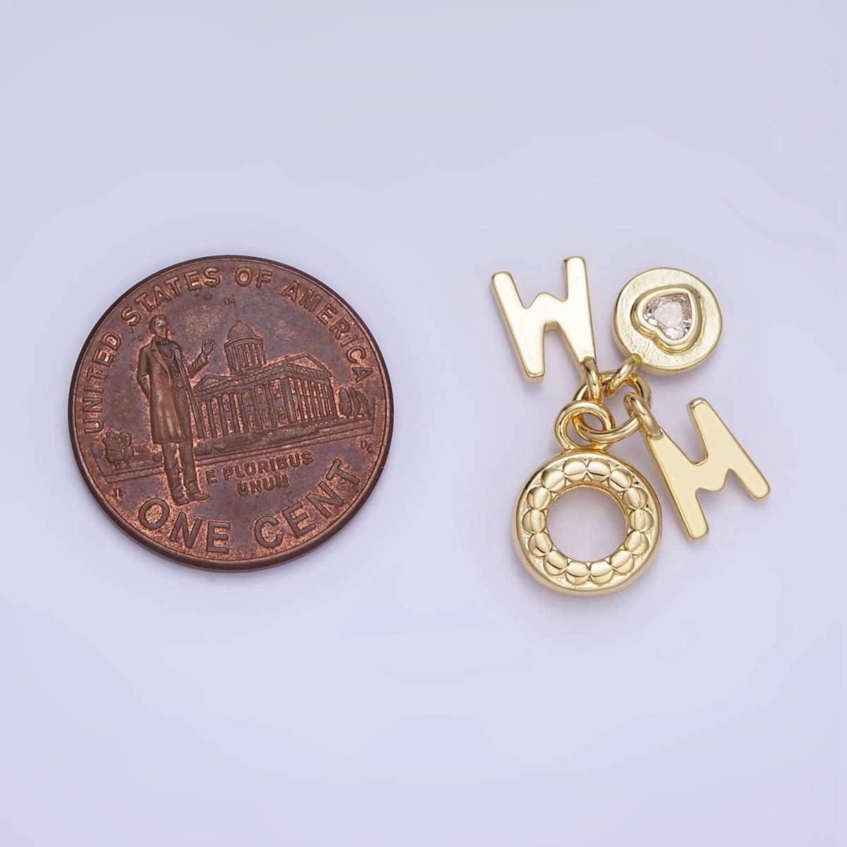 14K Gold Filled "MOM" Script Heart CZ Dotted Open Round Drop Charm | AG629