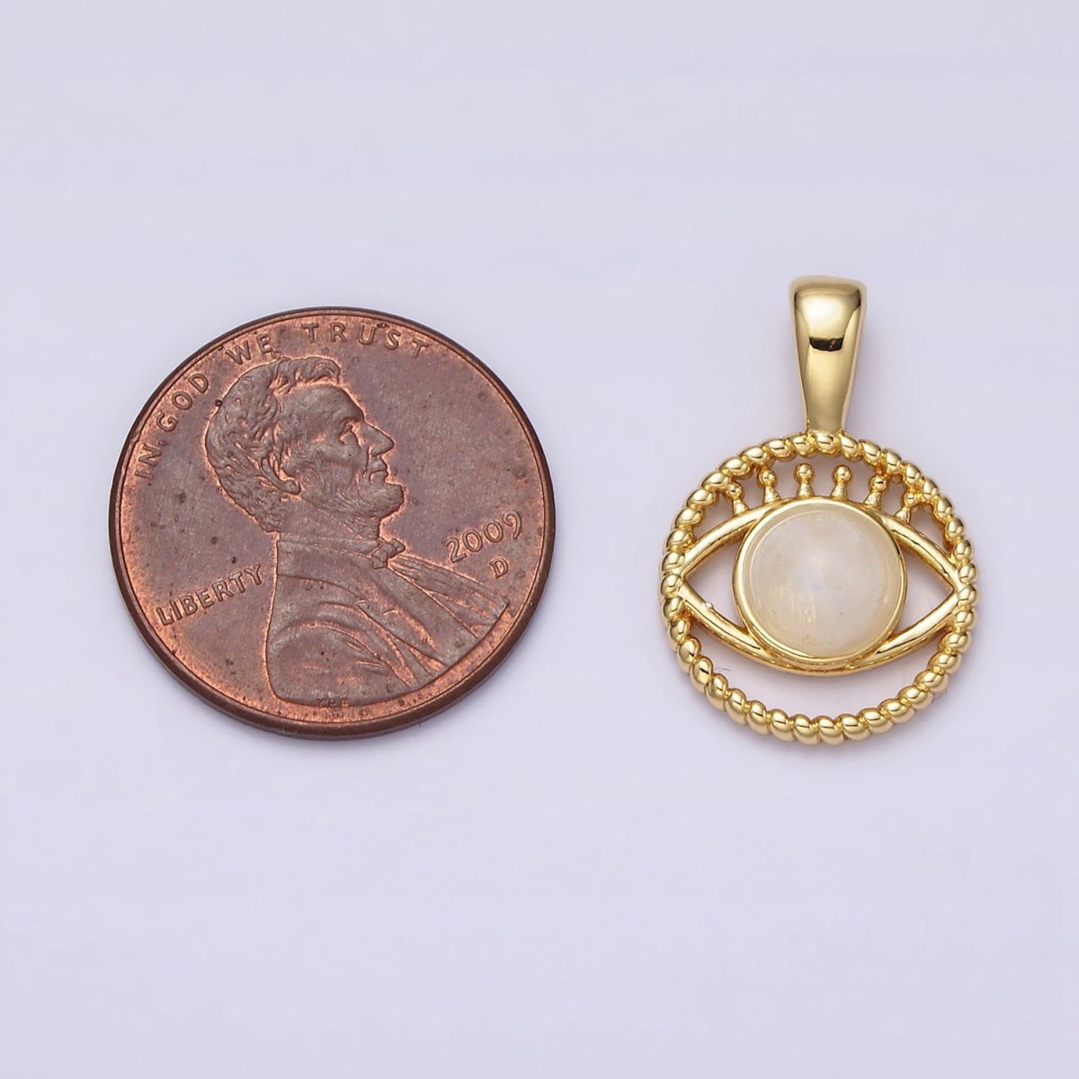 14K Gold Filled Moonstone Evil Eye Braided Open Round Pendant | AA759