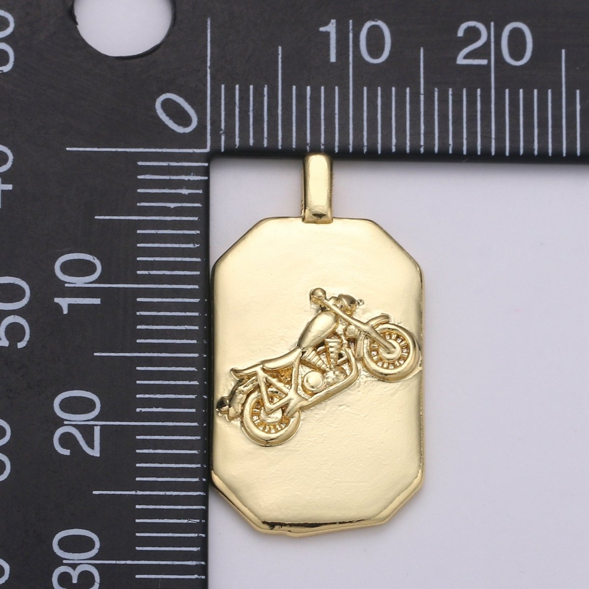 14K Gold Filled Motorcycle Charm- Rectangle Medallion Motorcycle Pendant - Dainty Charm - for Necklace Bracelet Earring Component J-033