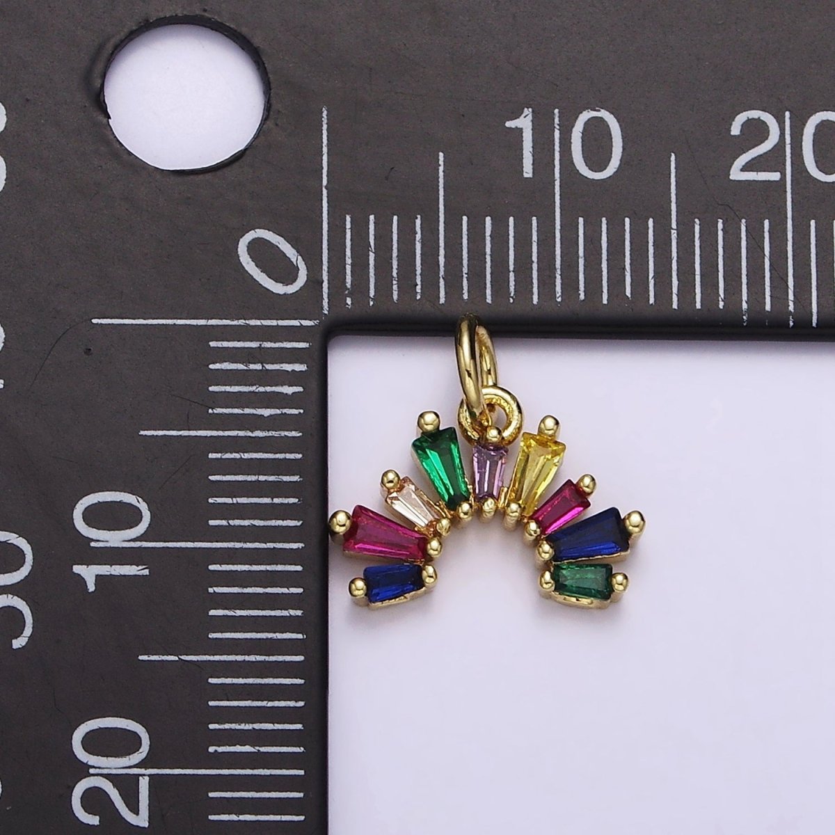 14K Gold Filled Multicolor Baguette CZ Rainbow Curve Add-On Charm | AC1448