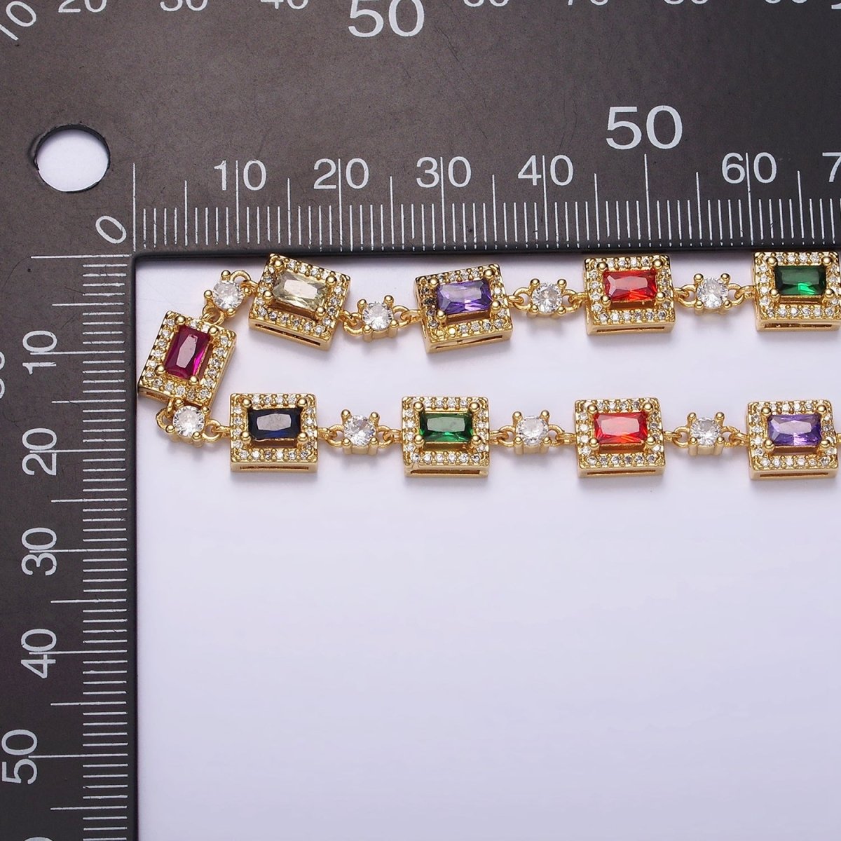 14K Gold Filled Multicolor Baguette Micro Paved CZ 15 Inch Choker Chain Necklace | WA-2135 Clearance Pricing
