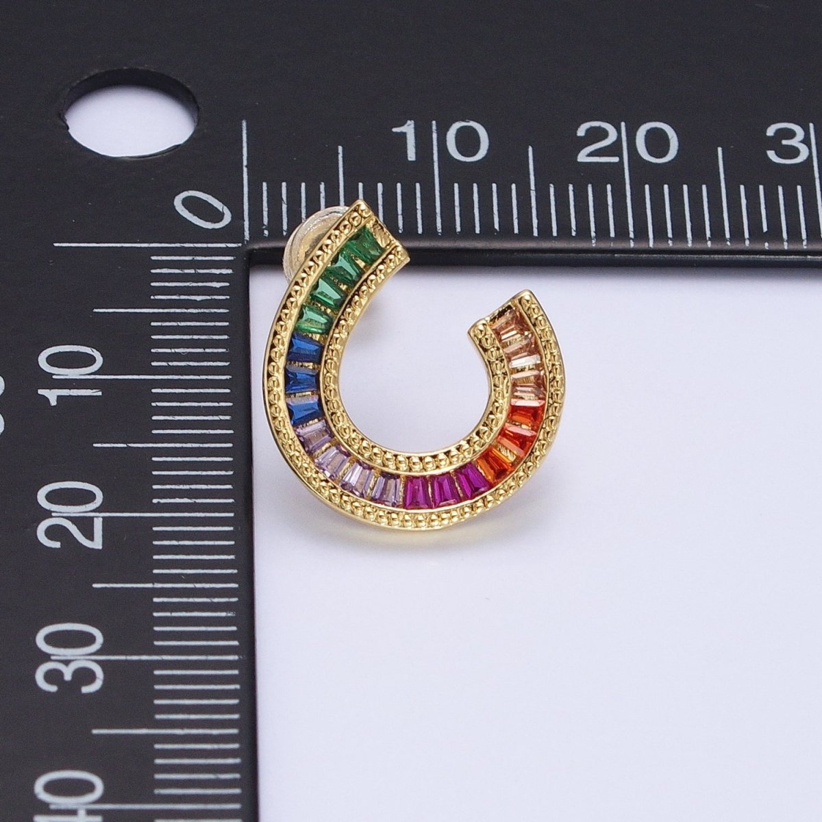 14K Gold Filled Multicolor Baguette U Circular Stud Earrings in Gold & Silver | AB1516 AD1159