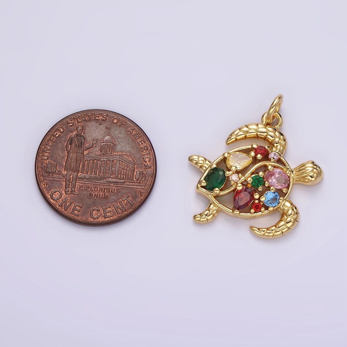 14K Gold Filled Multicolor CZ Open Textured Turtle Tortoise Ocean Animal Charm in Gold & Silver | AC833 AC834