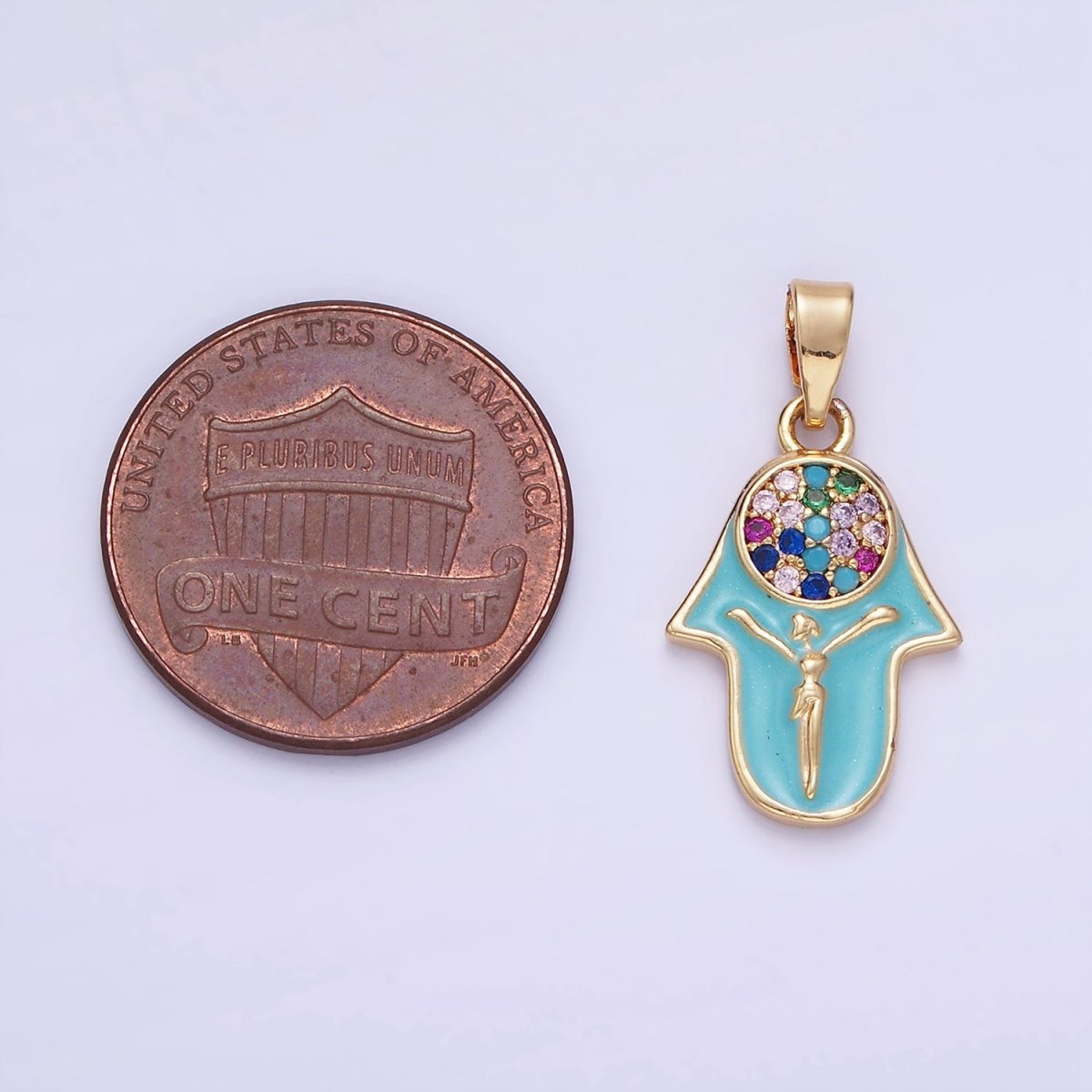 14K Gold Filled Multicolor Micro Paved CZ Hamsa Hand Enamel Pendant | AA1182