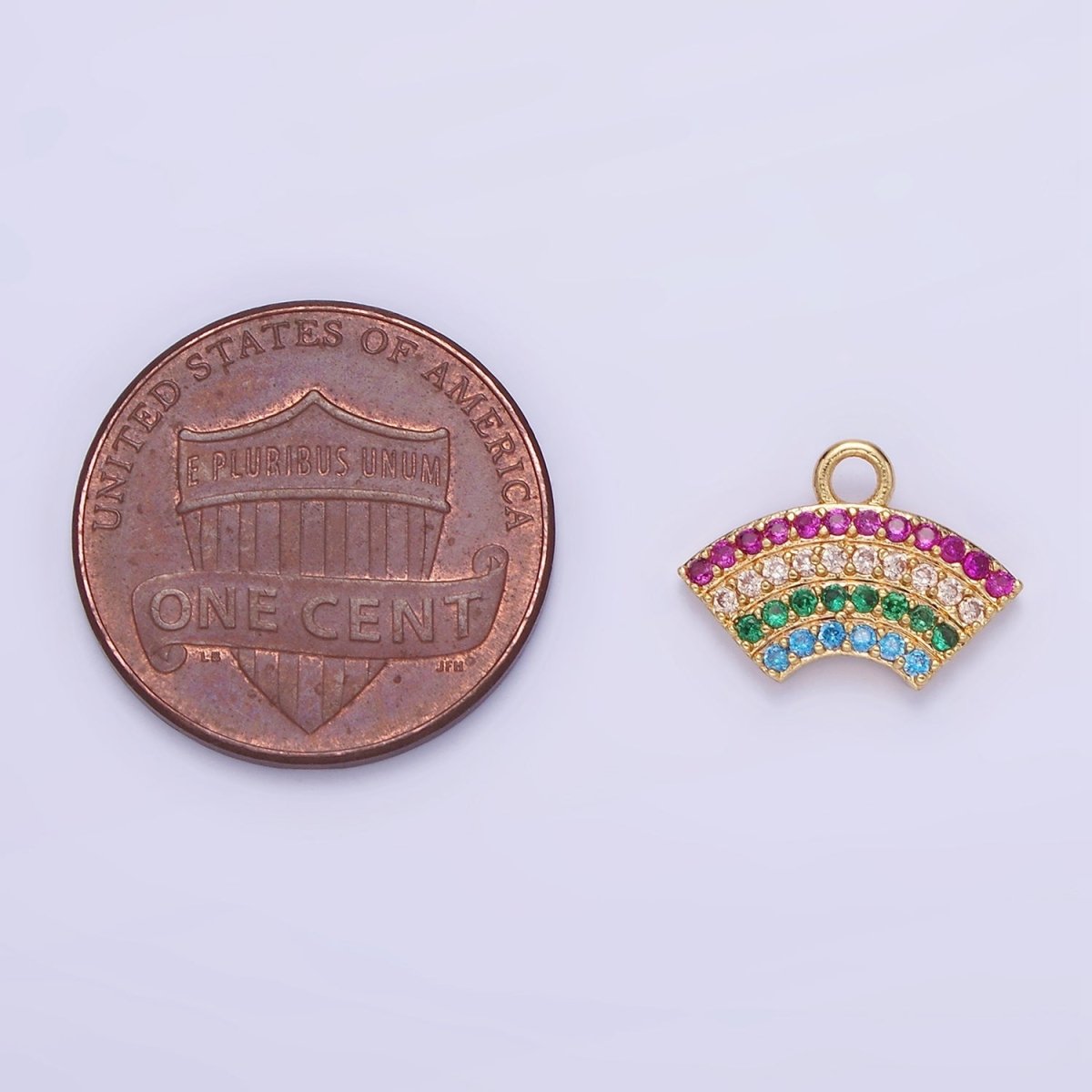 14K Gold Filled Multicolor Micro Paved CZ Rainbow Curved Charm | AG692
