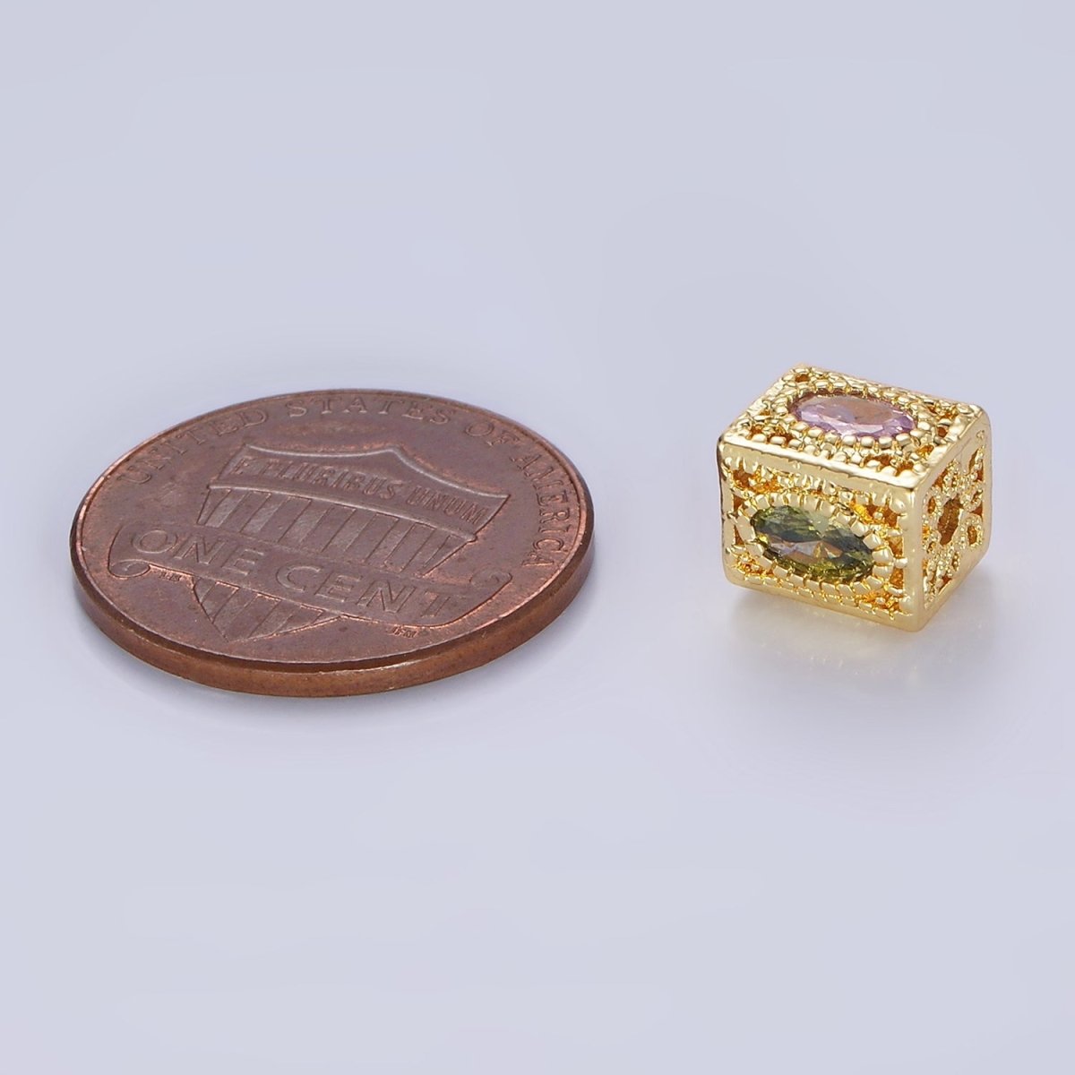 14K Gold Filled Multicolor Oval CZ Flower Filigree Rectangular Bead | B883