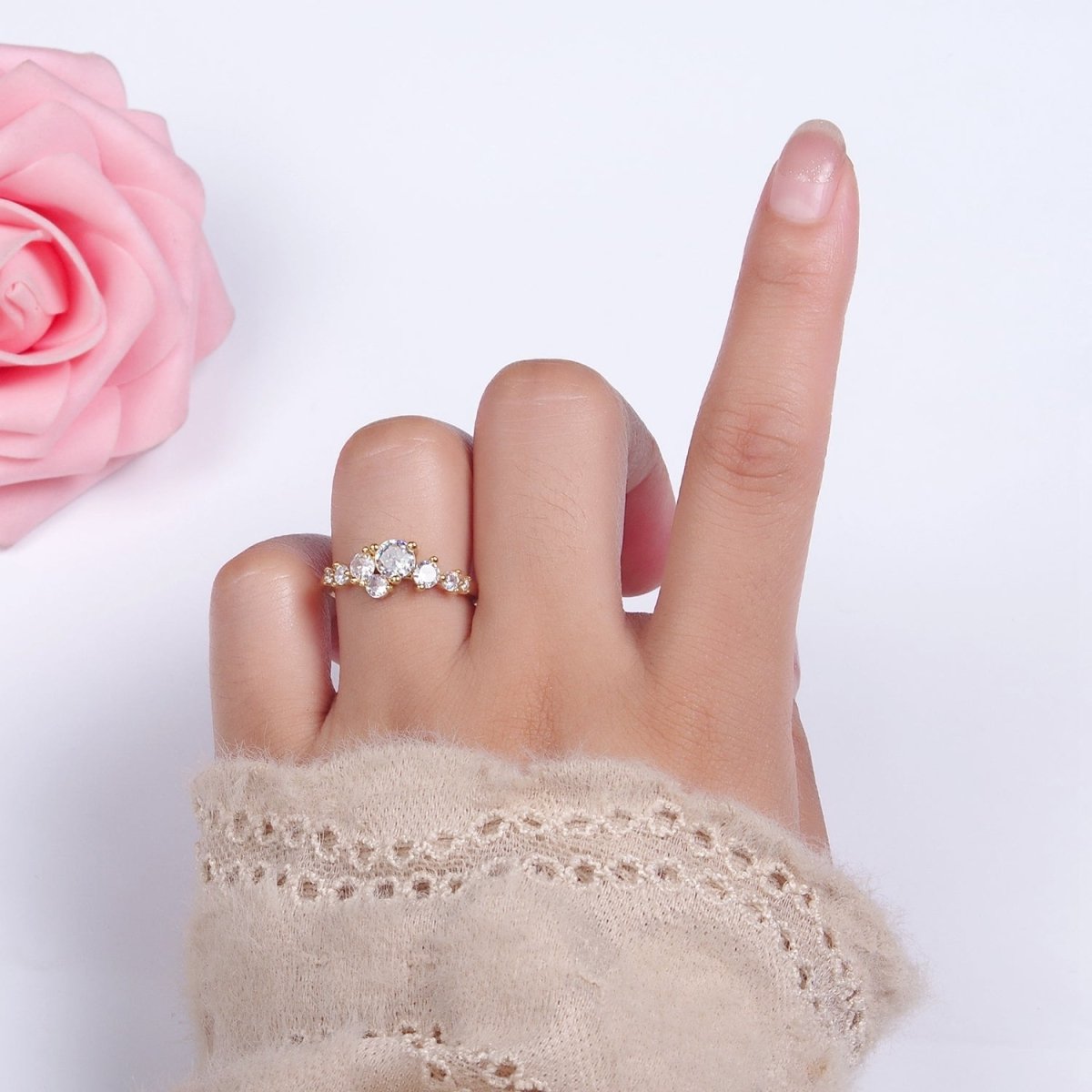14K Gold Filled Multiple Clear Round CZ Bubble Ring | O1053