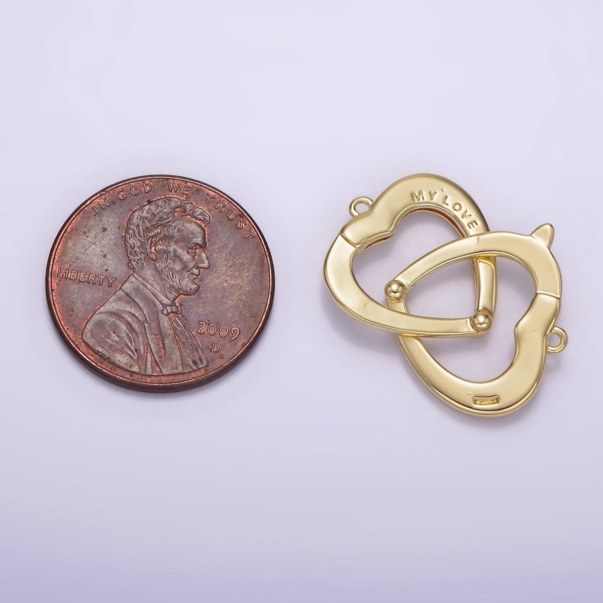 14K Gold Filled "MY LOVE" Engraved Double Heart Connector | G-079
