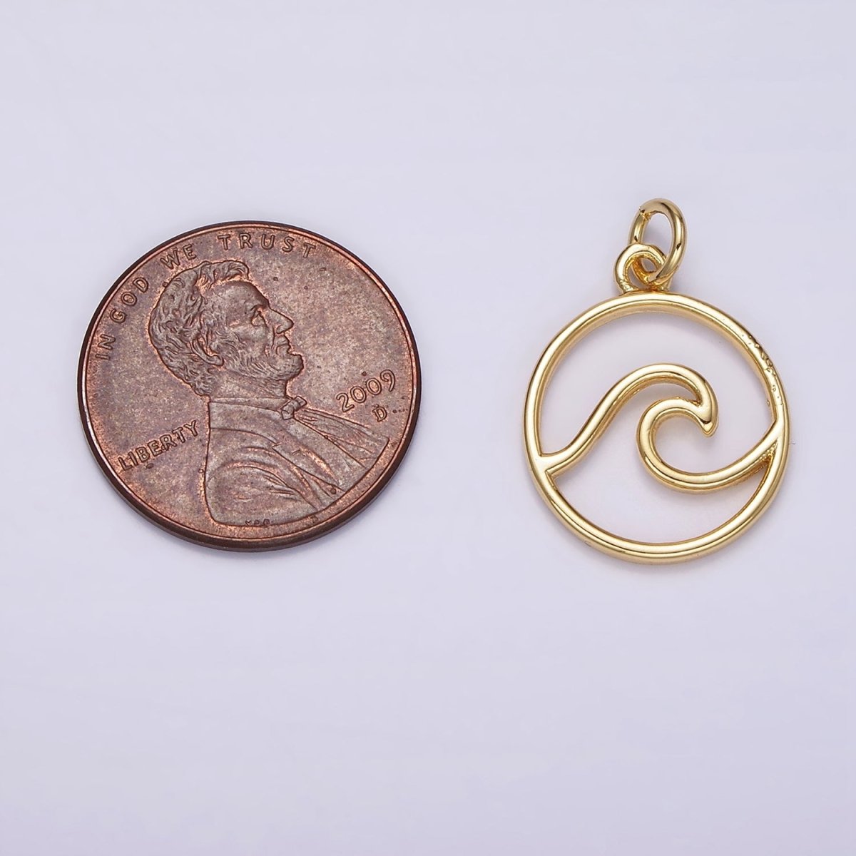 14K Gold Filled Ocean Water Minimalist Bezel Open Round Charm | AC-906