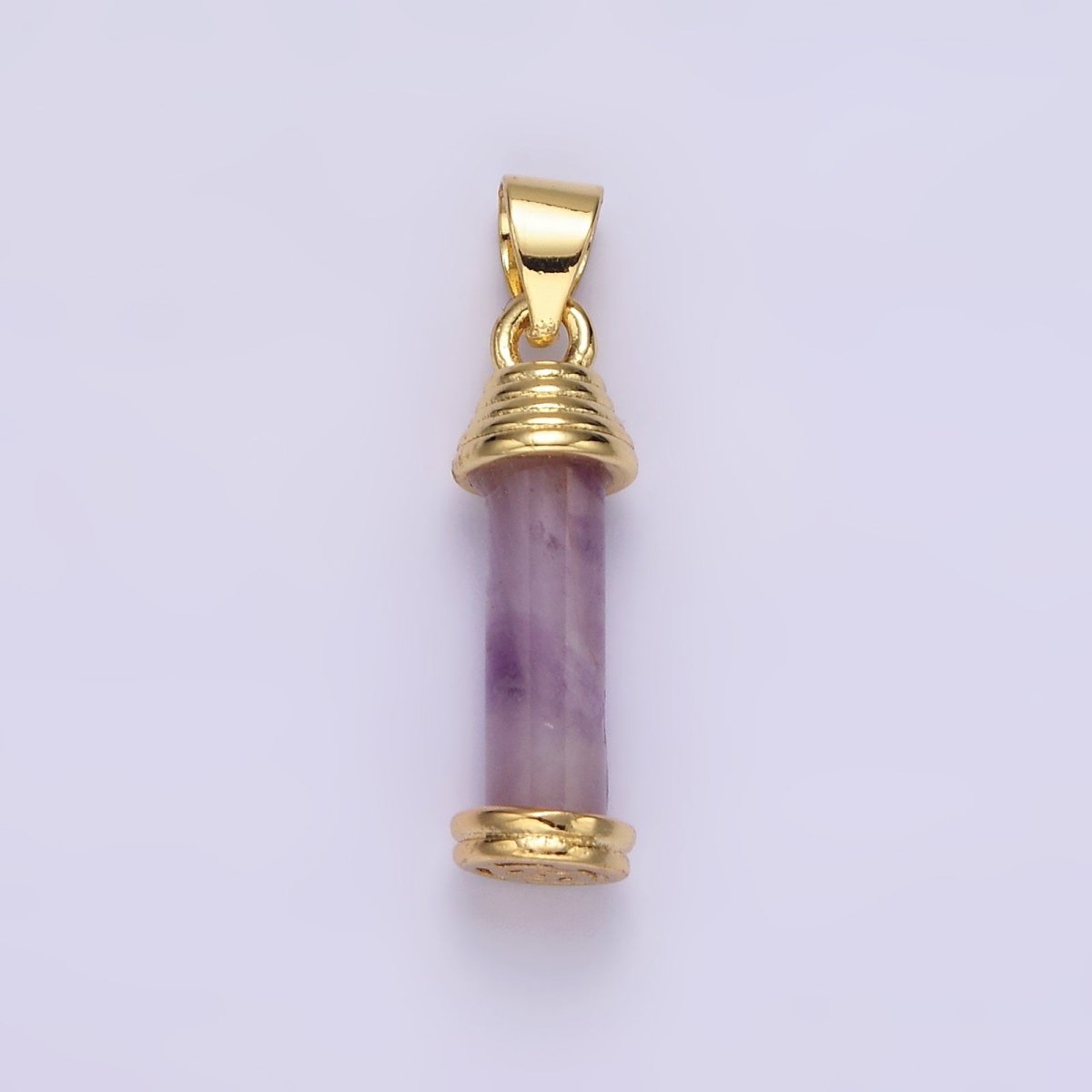14K Gold Filled Onyx, Carnelian, Amazonite, Clear Quartz, Tiger Eye, Rose Quartz, Howlite, Amethyst Lined Cylinder Tube Pendant | AA729 - AA736