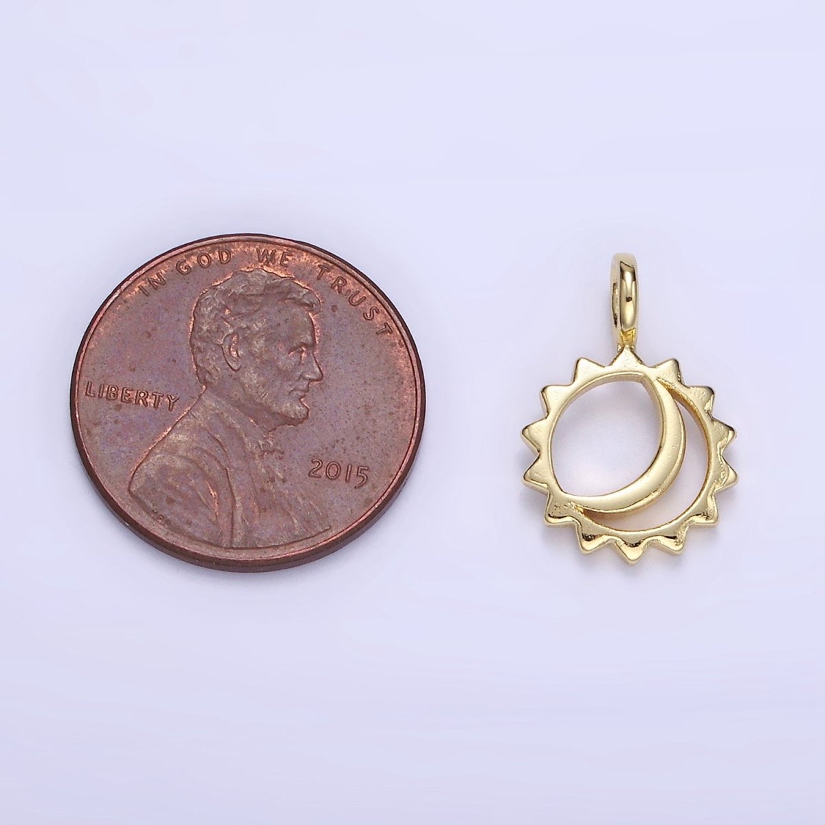 14K Gold Filled Open Celestial Sun Crescent Moon Pendant | AG702