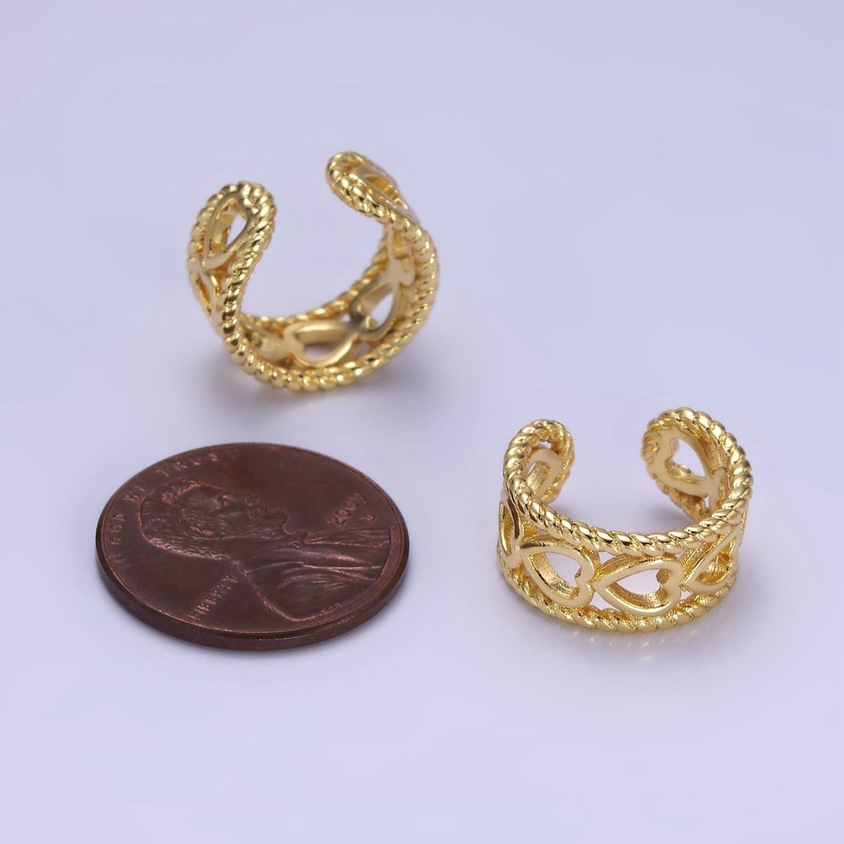 14K Gold Filled Open Heart Lined Croissant Band Ear Cuff Earrings | AI158