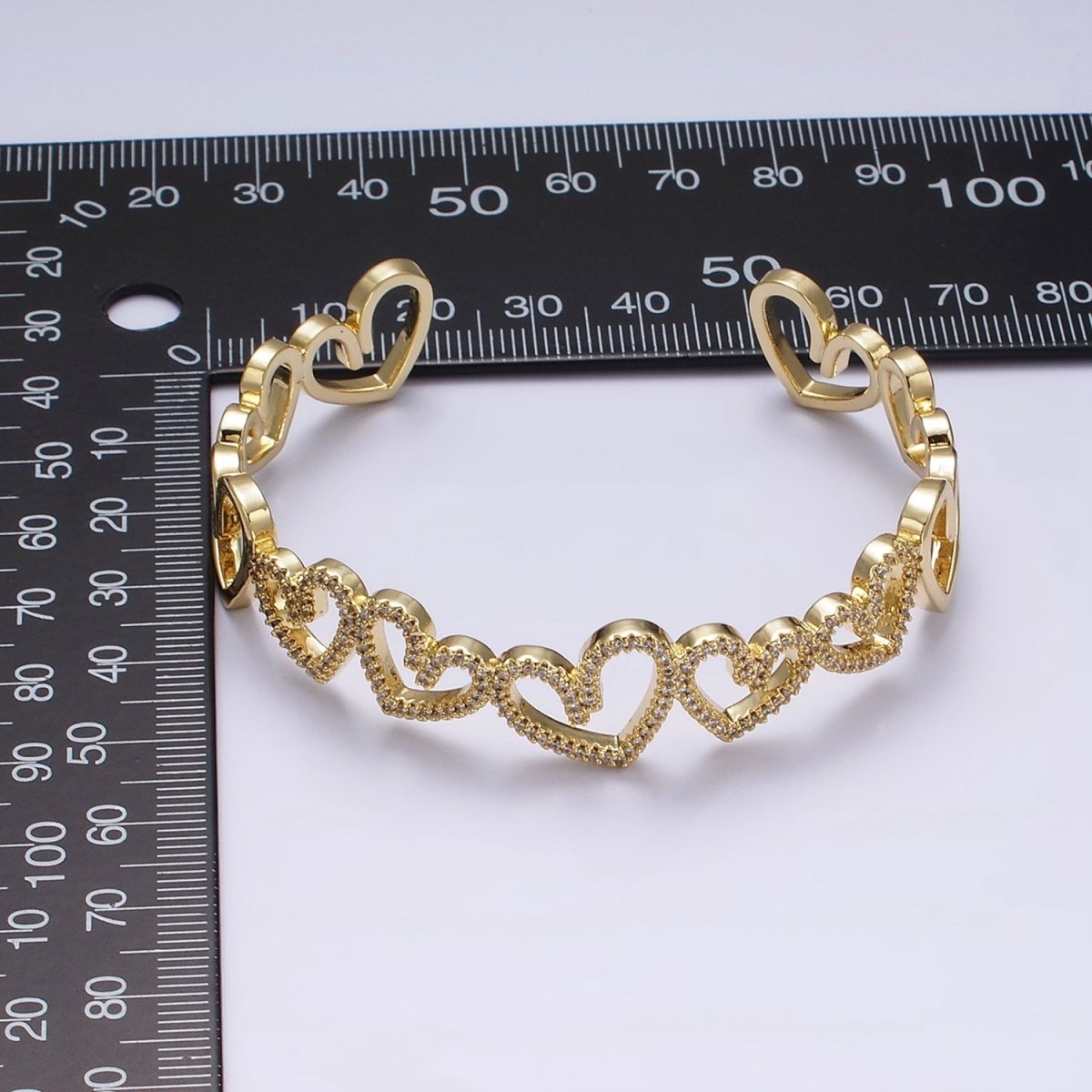 14K Gold Filled Open Heart Micro Paved CZ Cuff Bangle Bracelet in Silver & Gold | WA-1920 WA-1921 Clearance Pricing