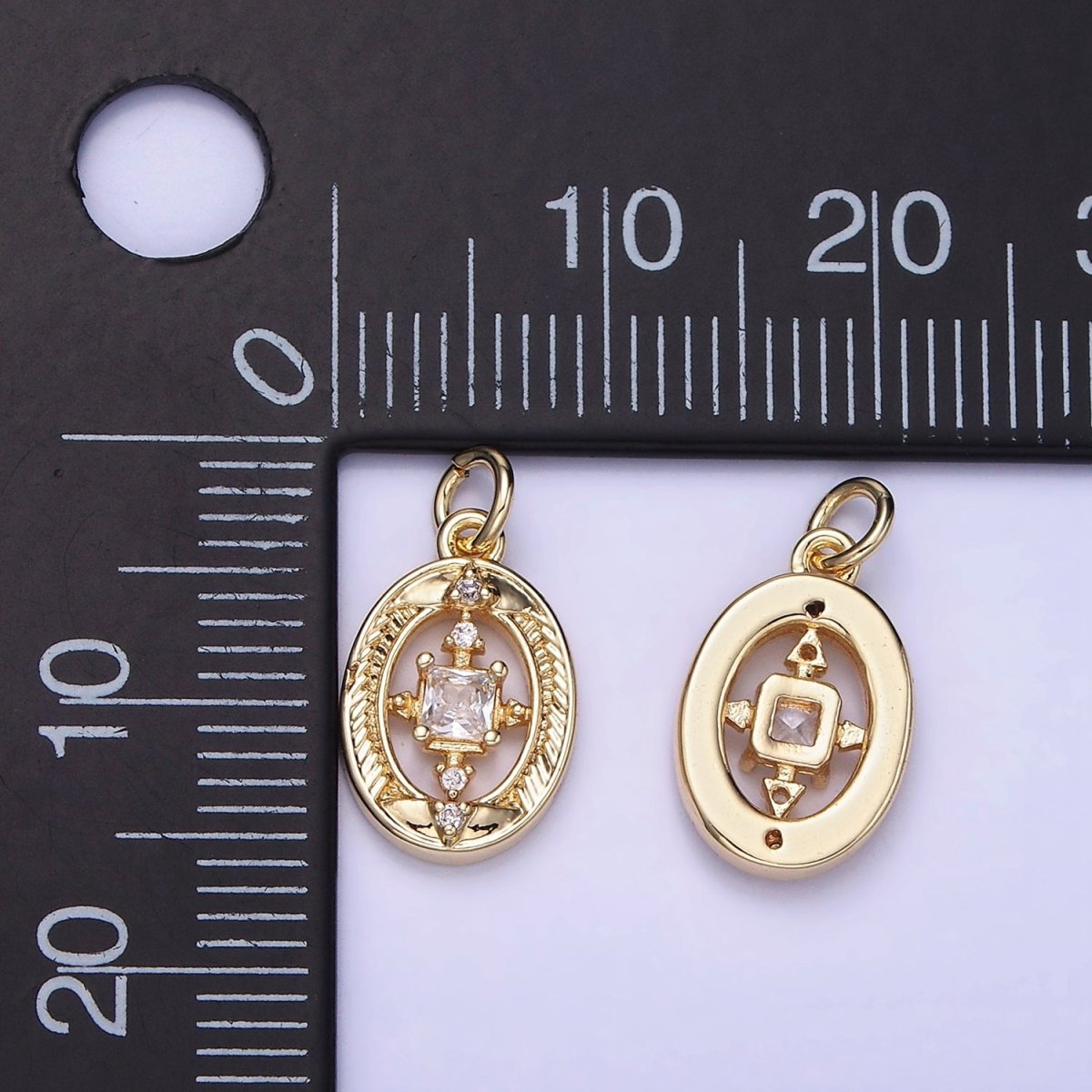 14K Gold Filled Open Oval Square CZ Charm | AG-670