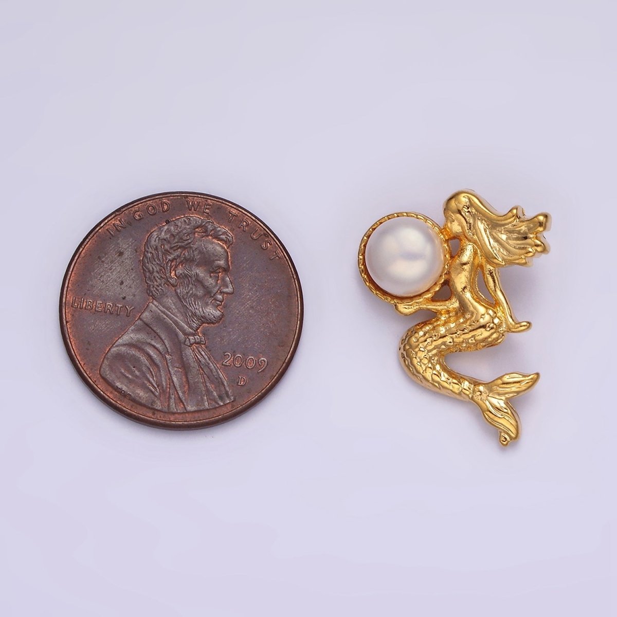 14K Gold Filled Pearl Textured Mermaid Ocean Back Loop Pendant in Gold & Silver | N1888 N1889