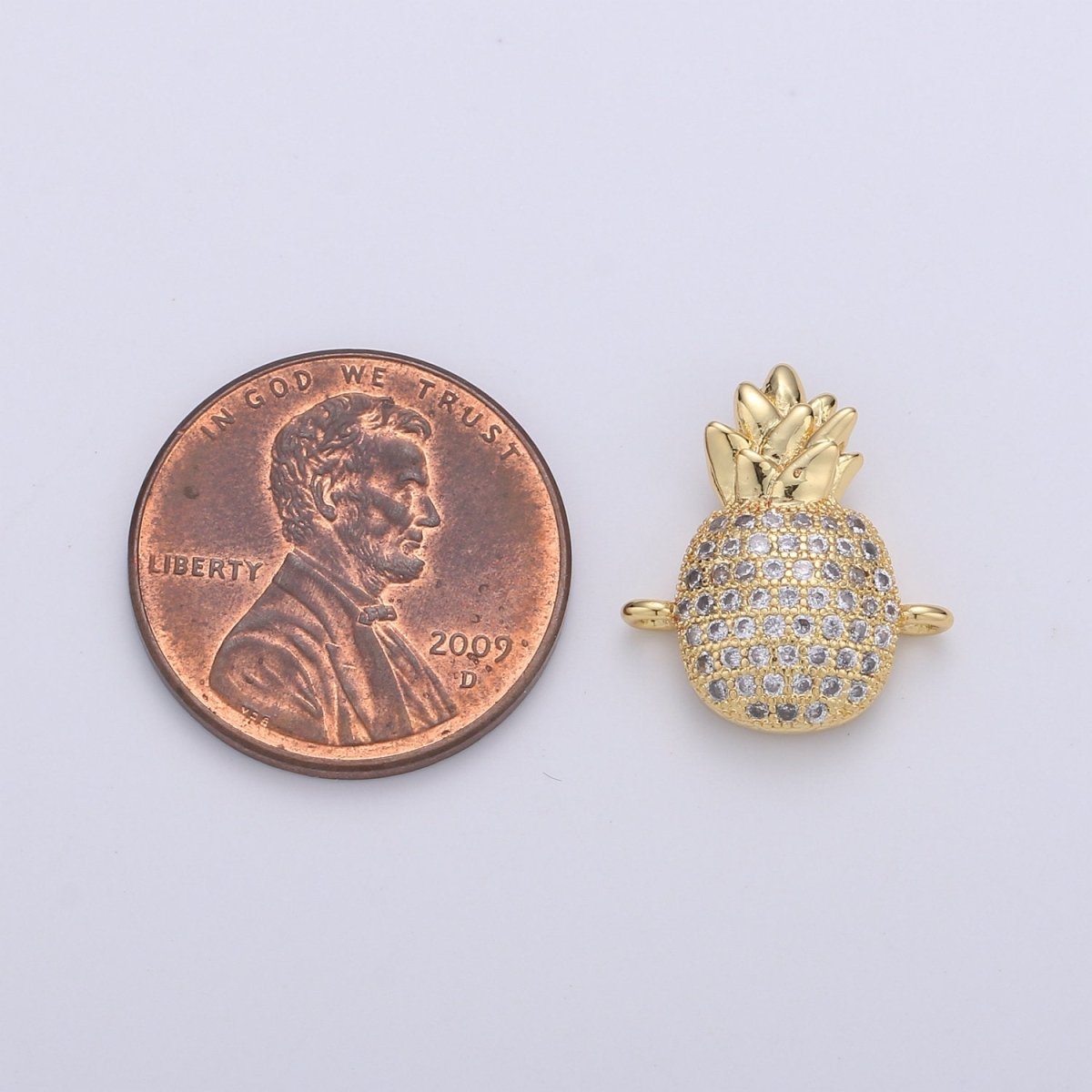 14k Gold Filled Pineapple Charm Gold Bracelet Connector Craft Cubic Zirconia Bracelet Charm Bead Findings Connector for Jewelry Making F-424