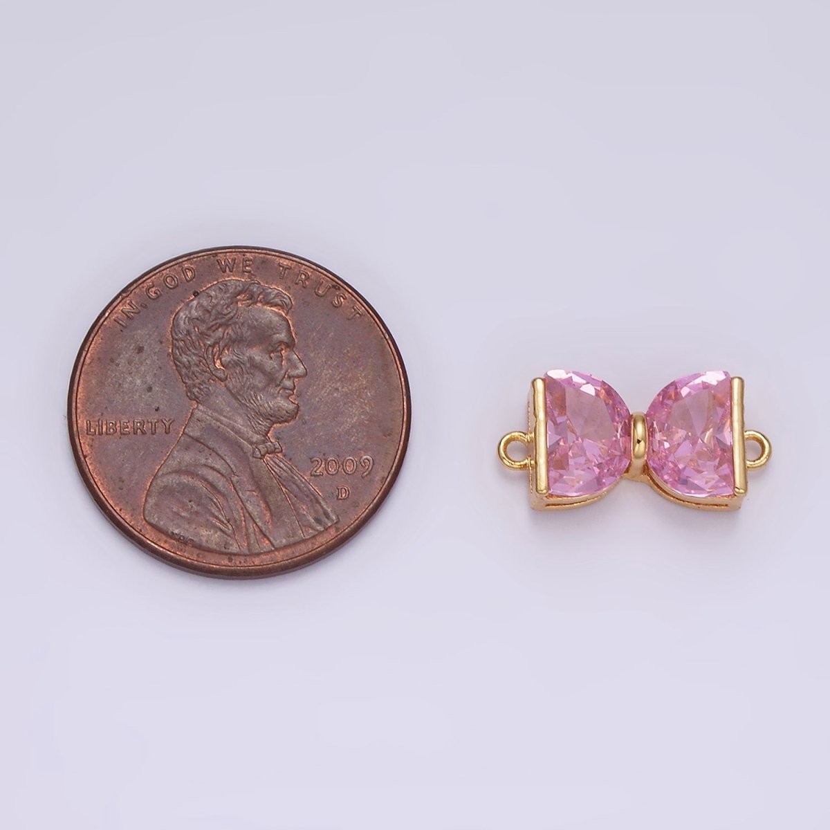 14K Gold Filled Pink CZ Ribbon Bow Tie Connector | G-081