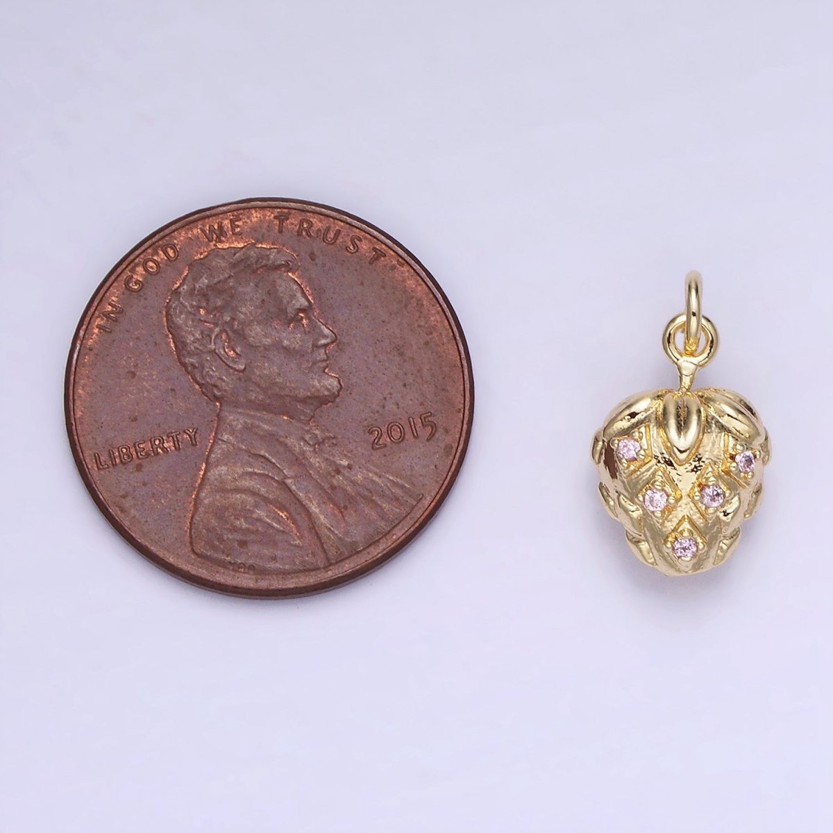 14K Gold Filled Pink CZ Strawberry Fruit Charm | AG723