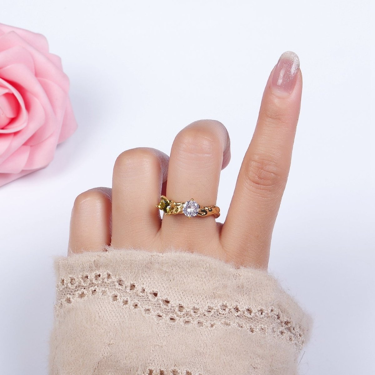 14K Gold Filled Pink, Peridot Baguette CZ Molten Ring | O570 O571