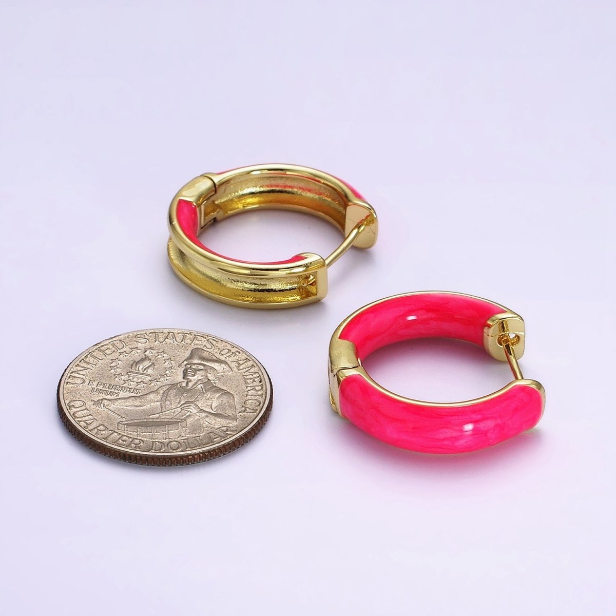 14K Gold Filled Purple, Black, White, Baby Pink, Hot Pink, Teal Sparkly Enamel Front-Facing 25mm Hoop Earrings | AE653 - AE658