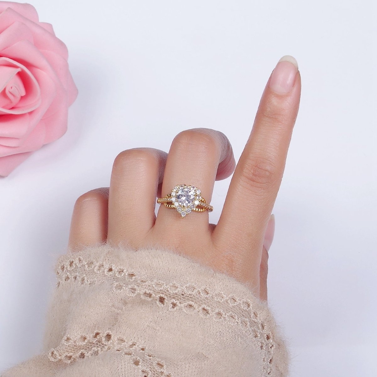 14K Gold Filled Purple, Clear CZ Heart Micro Paved Ring | O-592 O-593